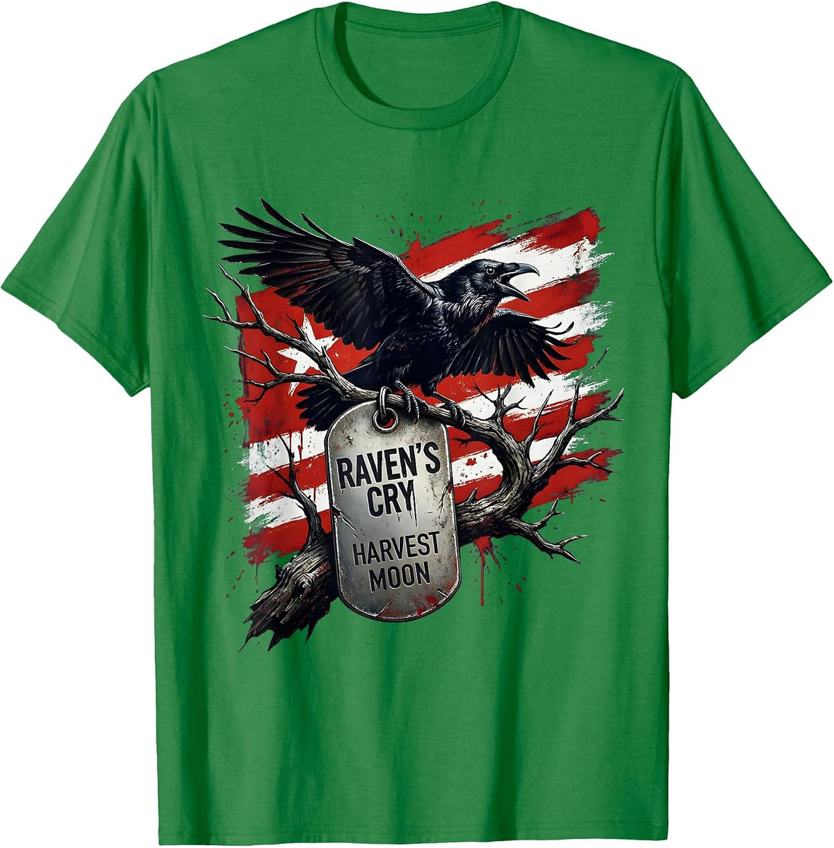 Men's Raven's Cry Harvest Moon Gothic Halloween Design T-Shirt - Kelly Green