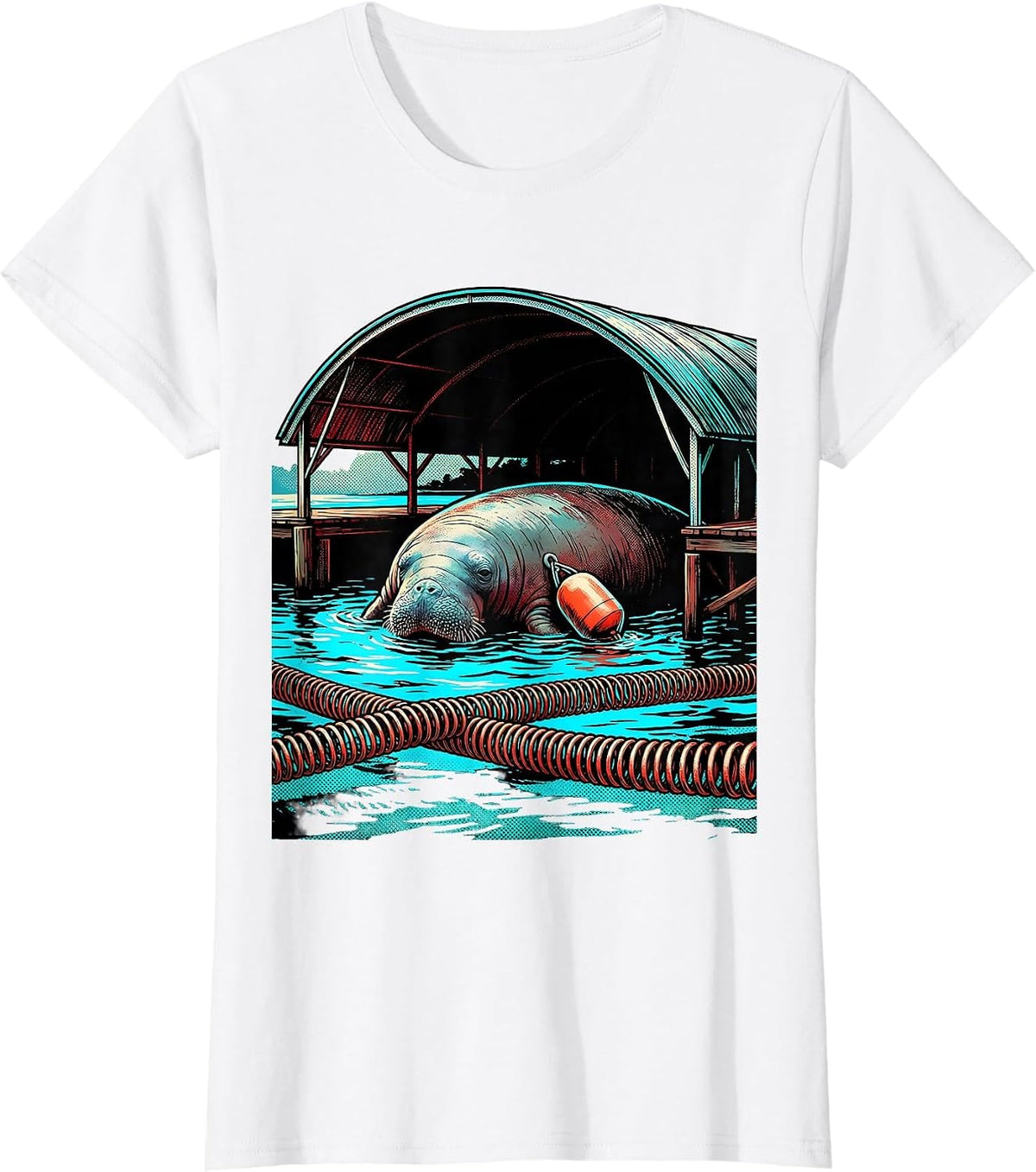 Manatee Under Dock Pop Art Manatee Lover Crystal River T-Shirt - White