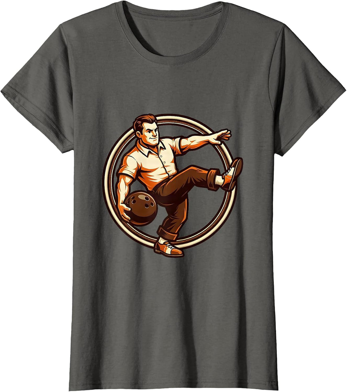 Women's Retro Bowler Vintage Style Bowling Graphic T-Shirt - Asphalt Grey