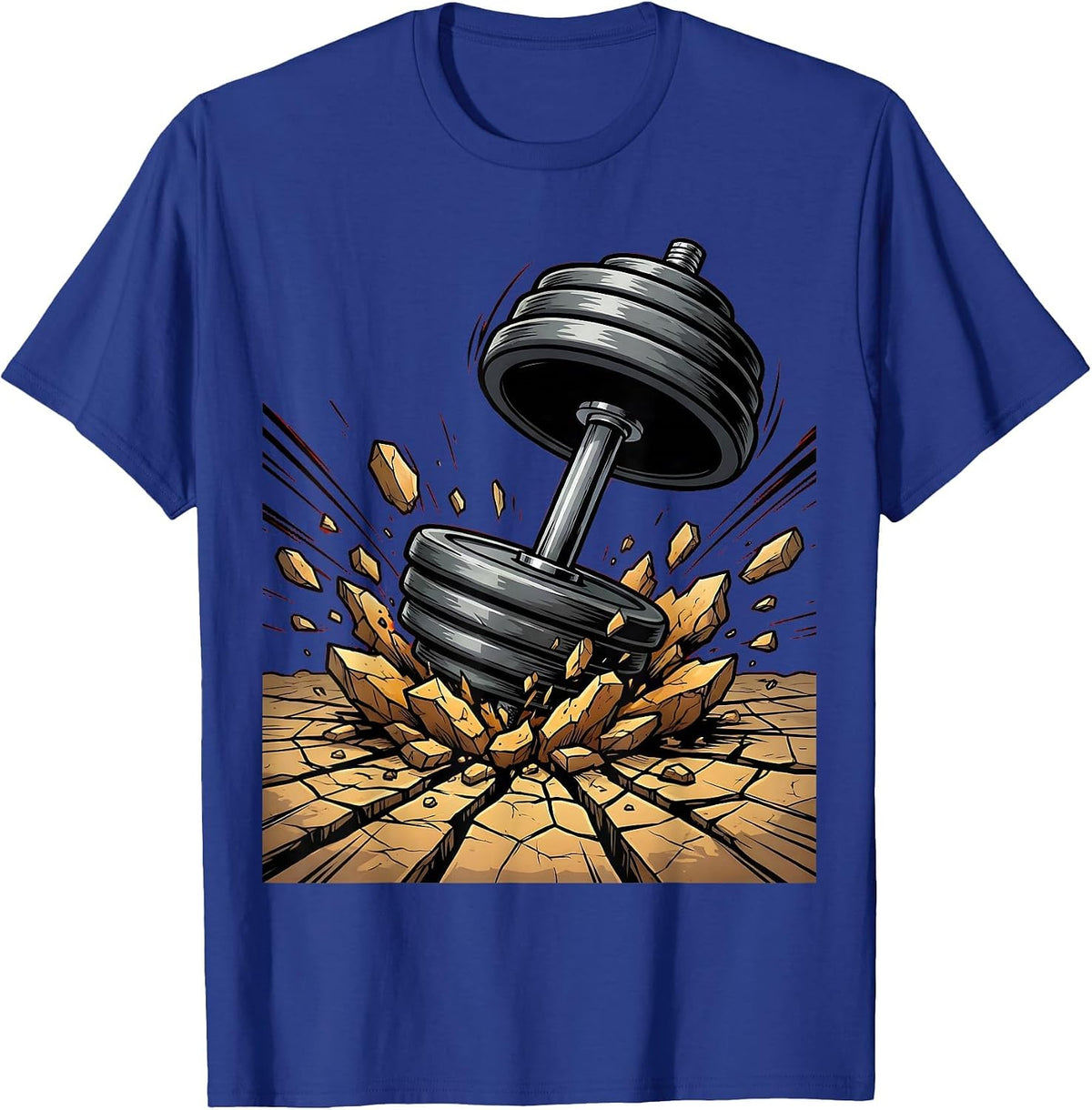 Dumbbell Smashing Through Stone Ground Graphic T-Shirt - Royal Blue