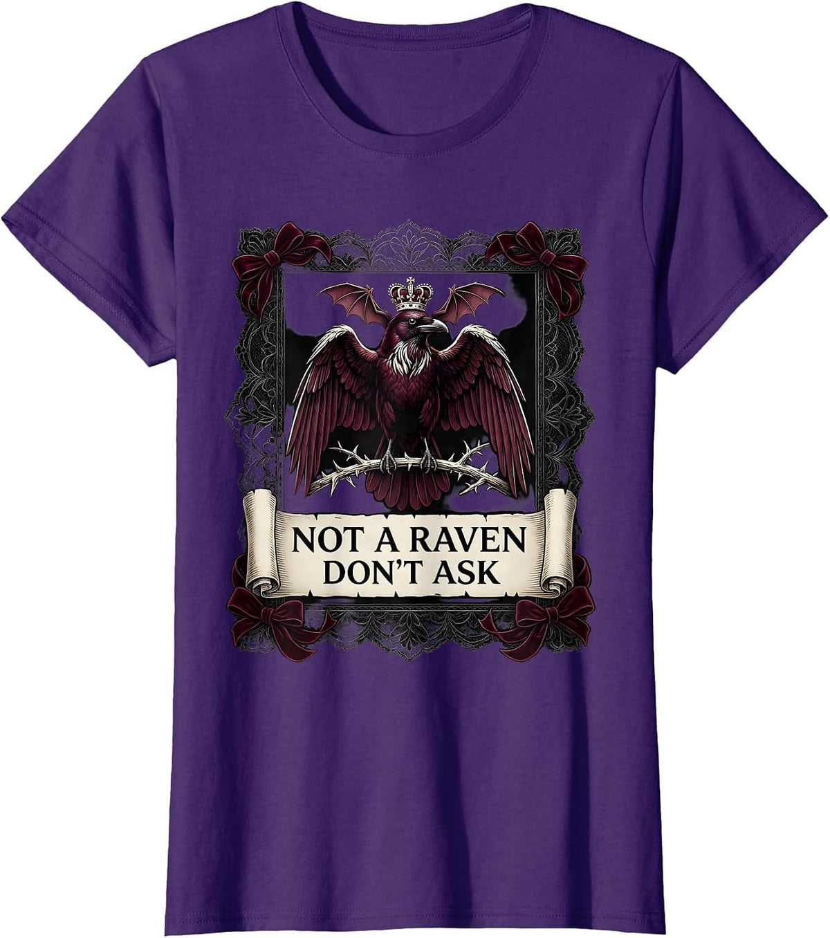 Women's Not a Raven Don't Ask Funny Bird Design T-Shirt - Purple