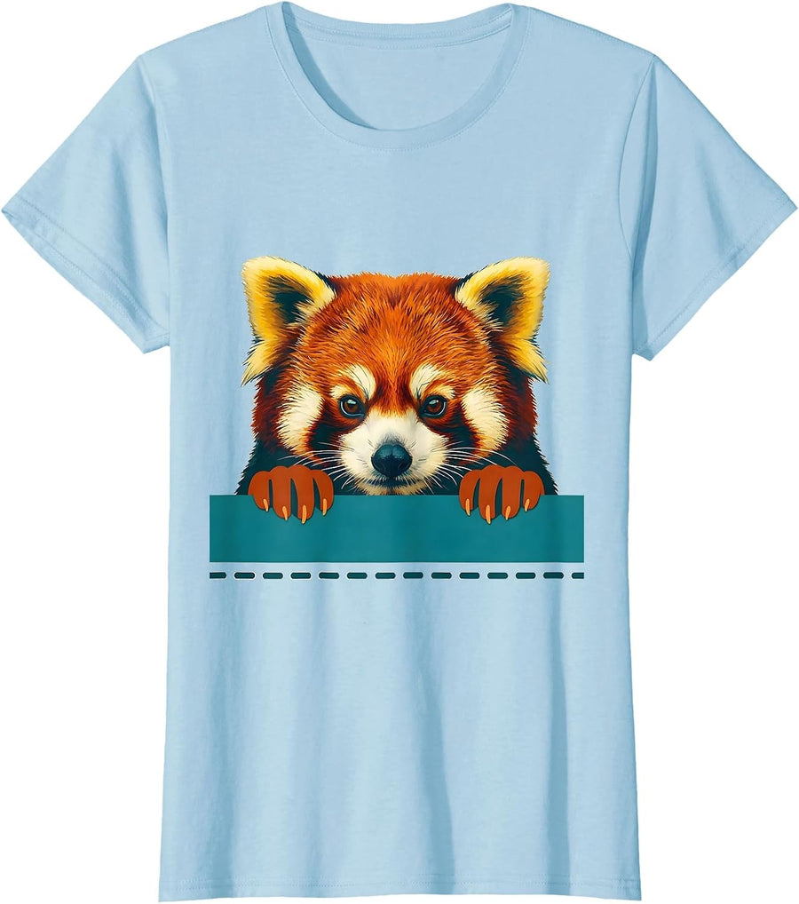 Women's Red Panda Head Pocket Kids Zoo Animal Toddler Cute Novelty T-Shirt - Baby Blue