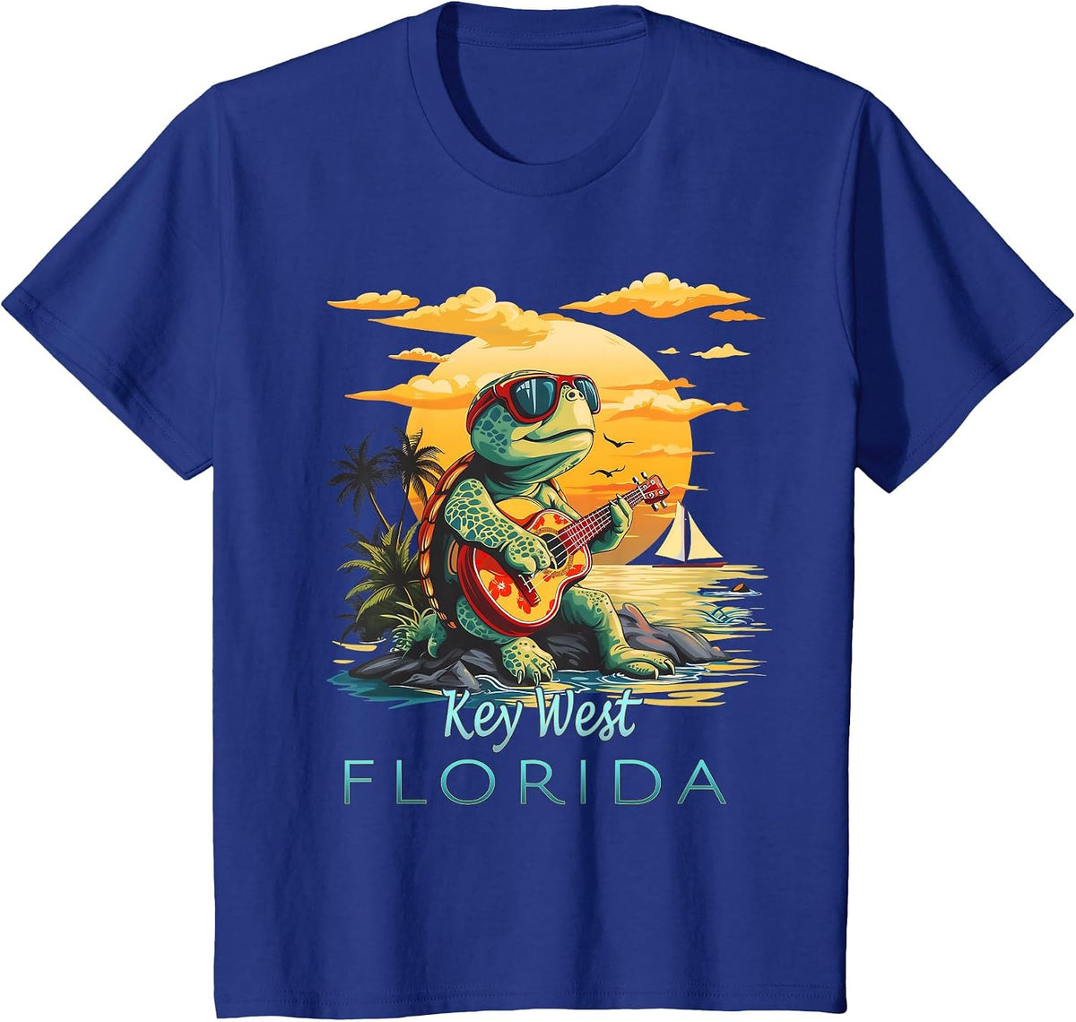 Key West Florida Keys Vacation Turtle T-Shirt - Royal Blue