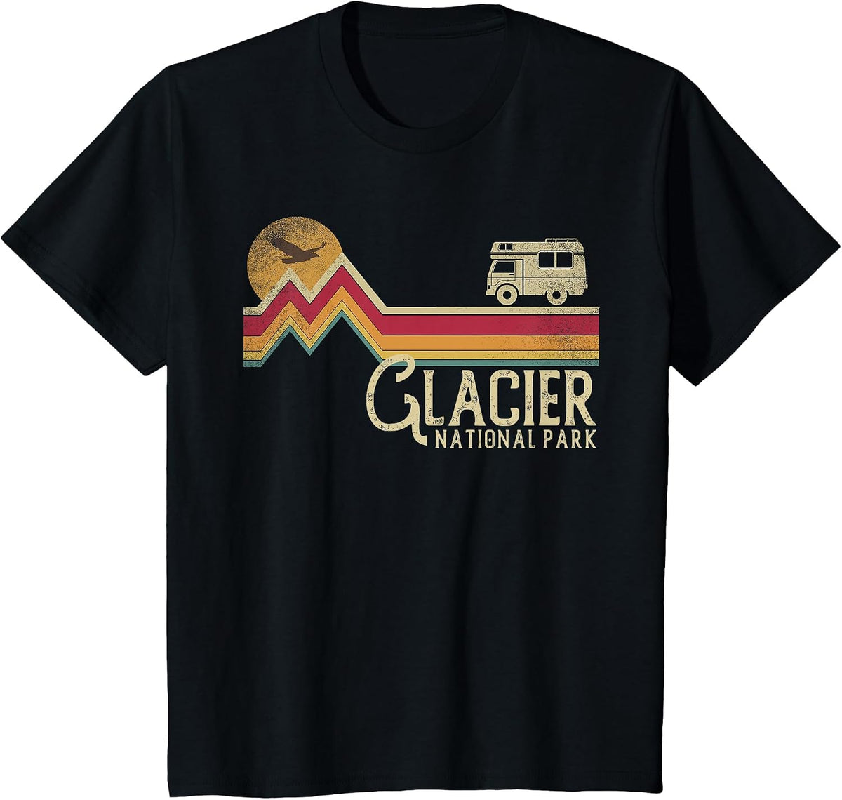 Glacier National Park Retro Style Mountain Vintage - Montana T-Shirt - Black