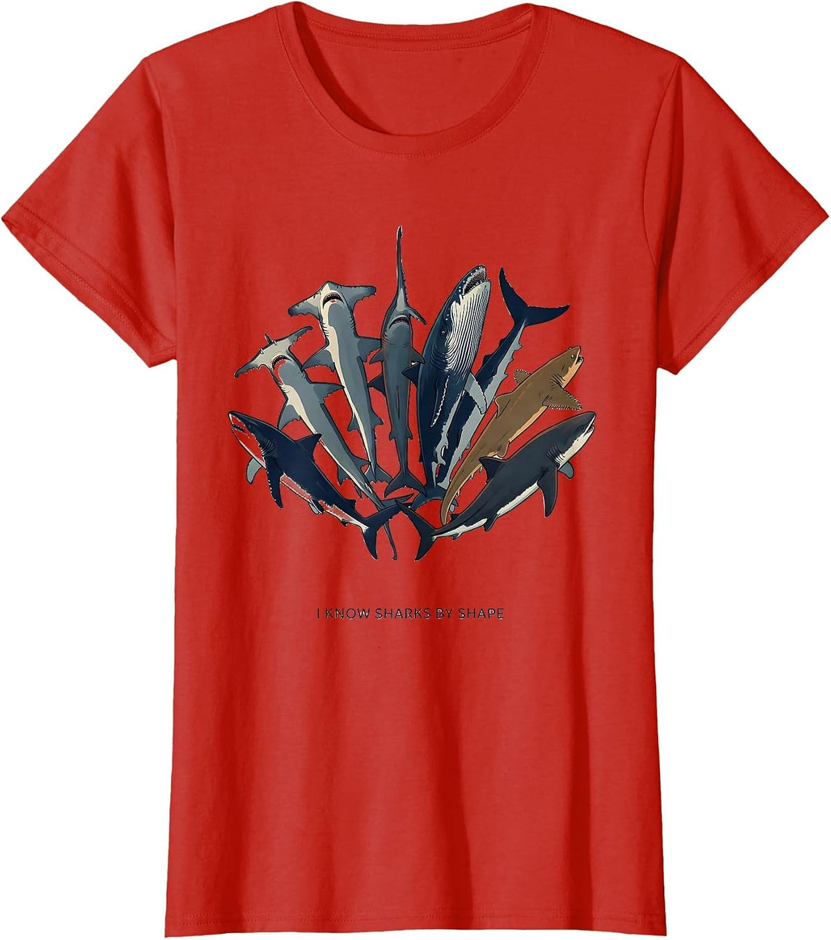 I Know Sharks By Shape Funny Shark Lover Marine Wildlife T-Shirt - Red