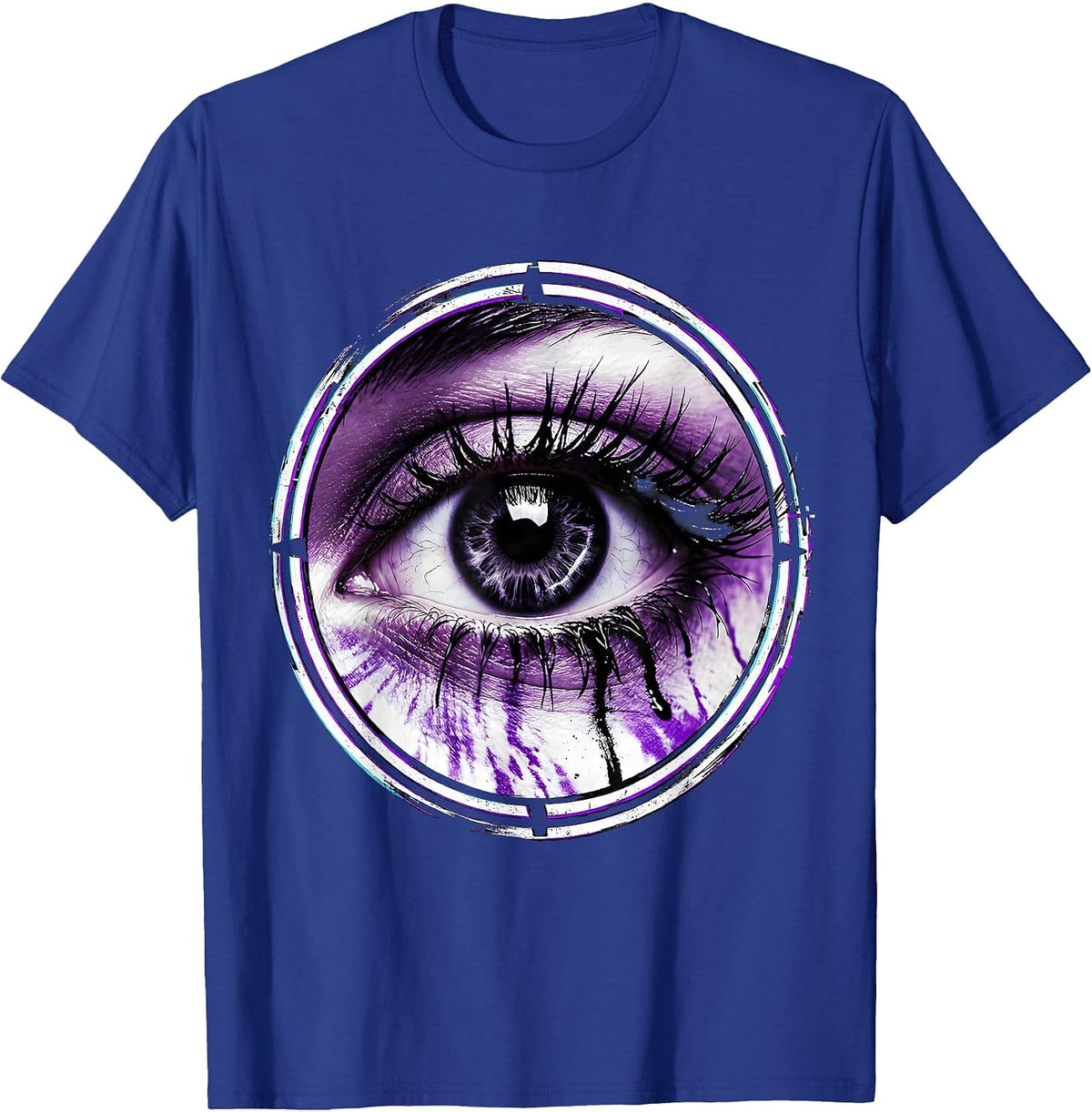 Men's Raccoon Eyeliner Smudged Eyes 2000s Graphic T-Shirt - Royal Blue