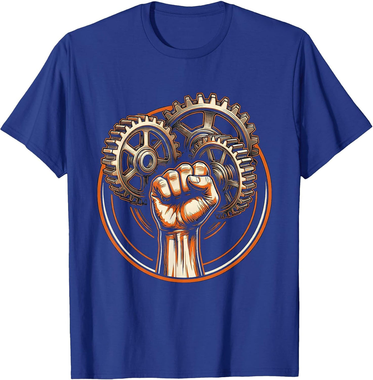 Mechanic Fist Punch Through Gear Cluster T-Shirt - Royal Blue