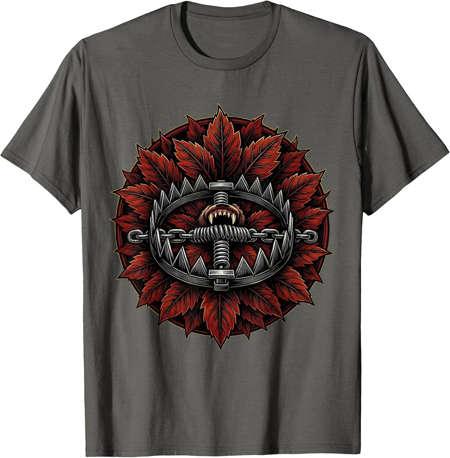FAFO Spring Trap Hidden Leaves Graphic Design T-Shirt - Asphalt Grey