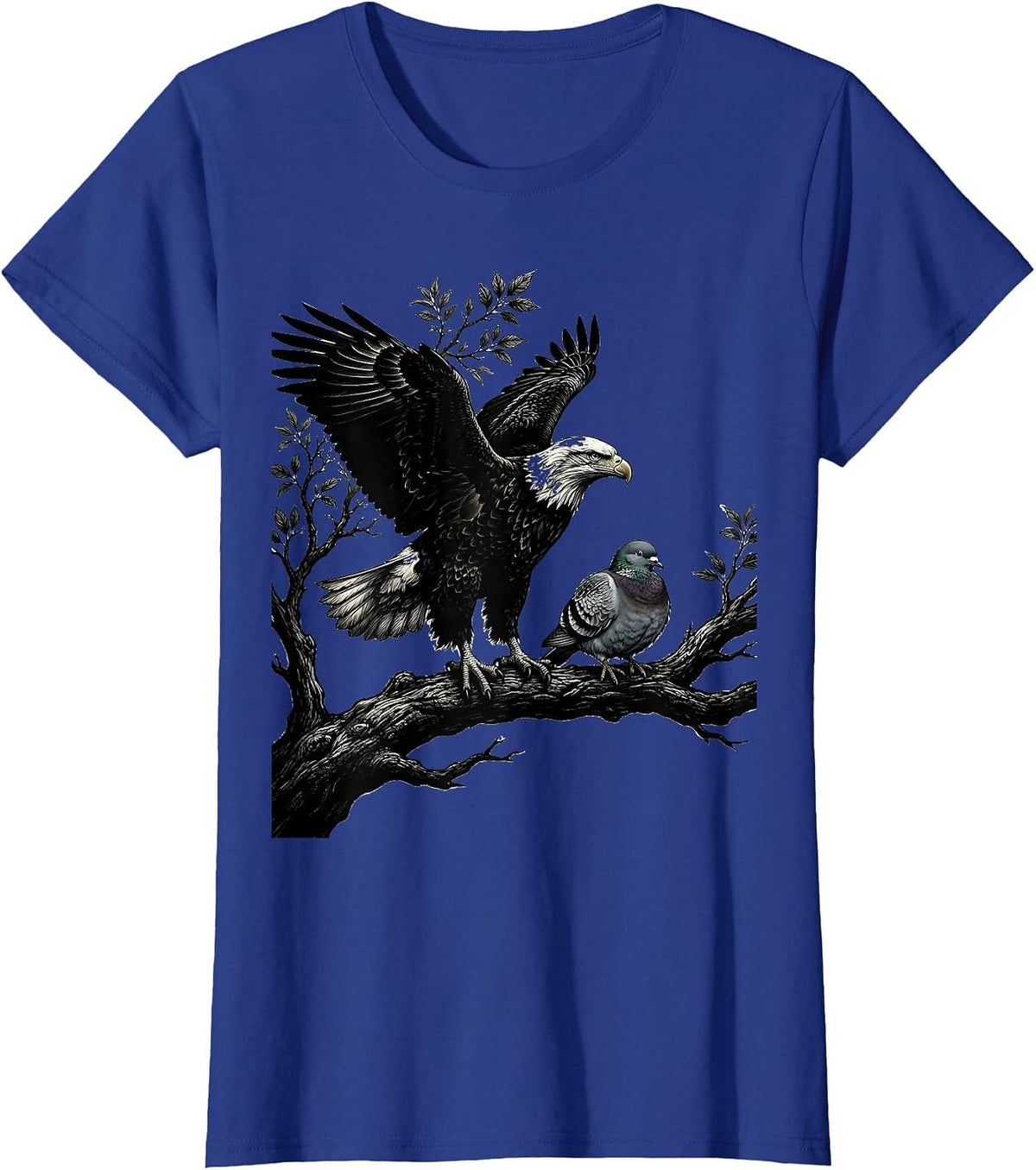 Women's Bald Eagle and Dove Perched on Branch Mom Dad T-Shirt - Royal Blue
