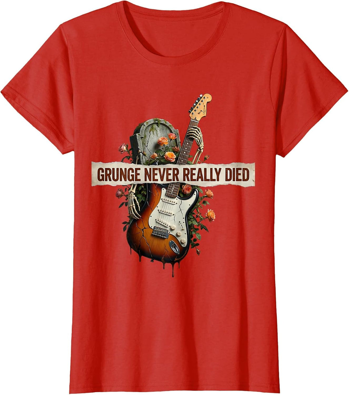 Grunge Never Really Died Rock Music Design T-Shirt - Red