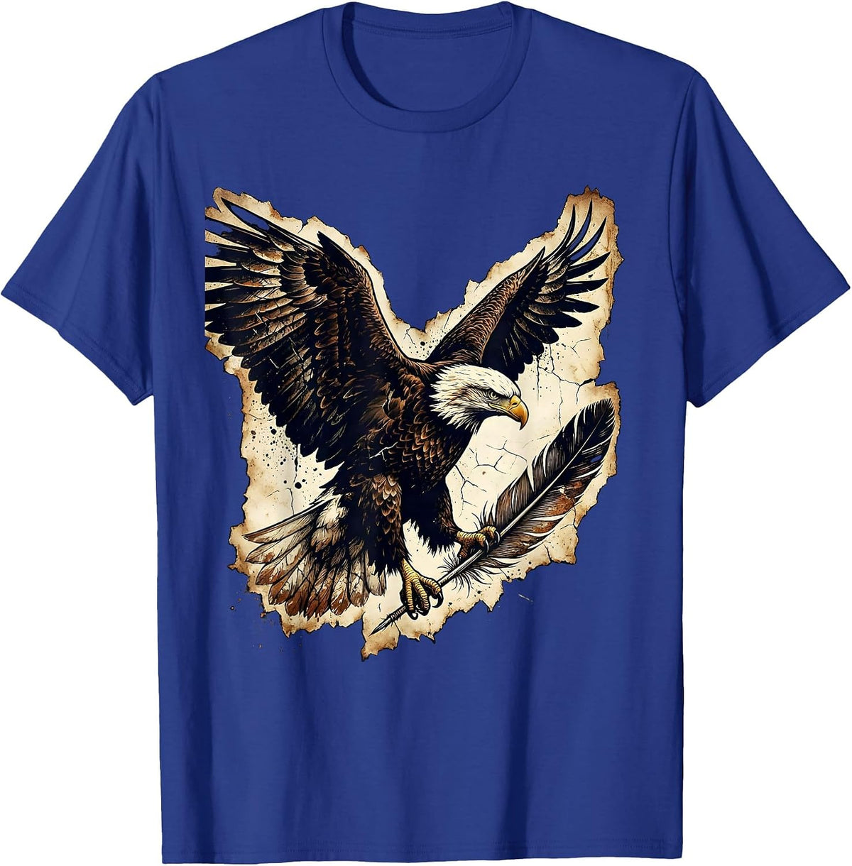 Men's Bald Eagle Quill Pen Patriotic 1776 Graphic T-Shirt - Royal Blue