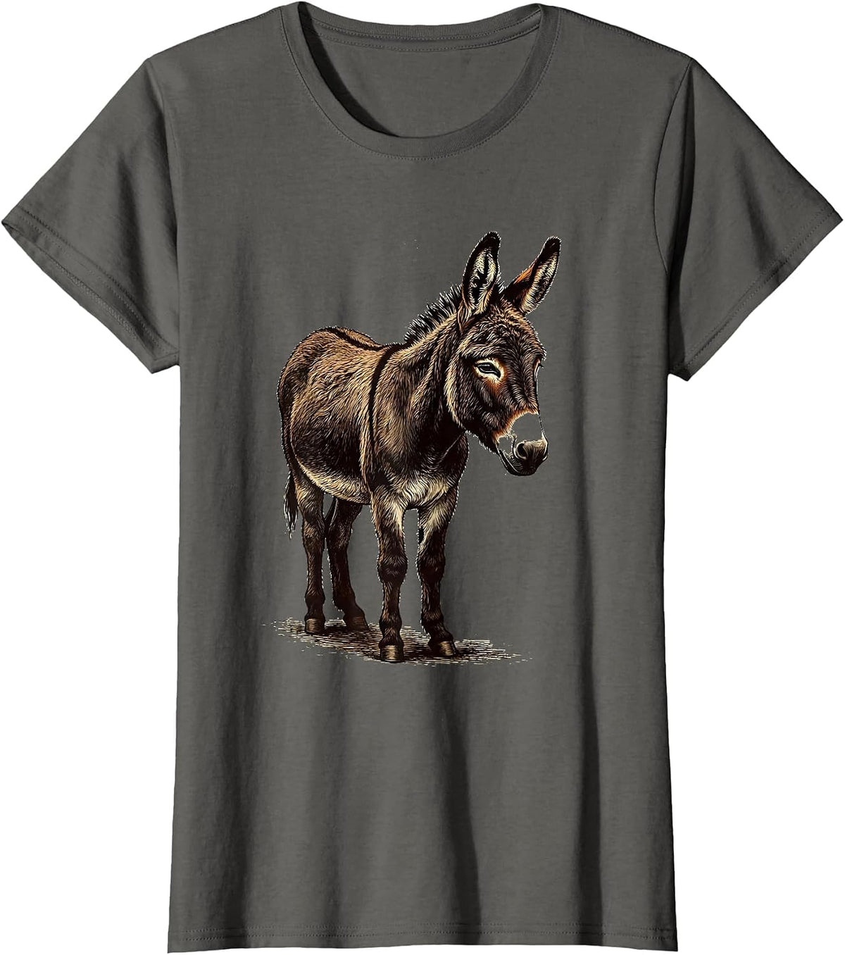Women's Mini Donkey Vintage Quirky Farm Animal Humor T-Shirt - Asphalt Grey