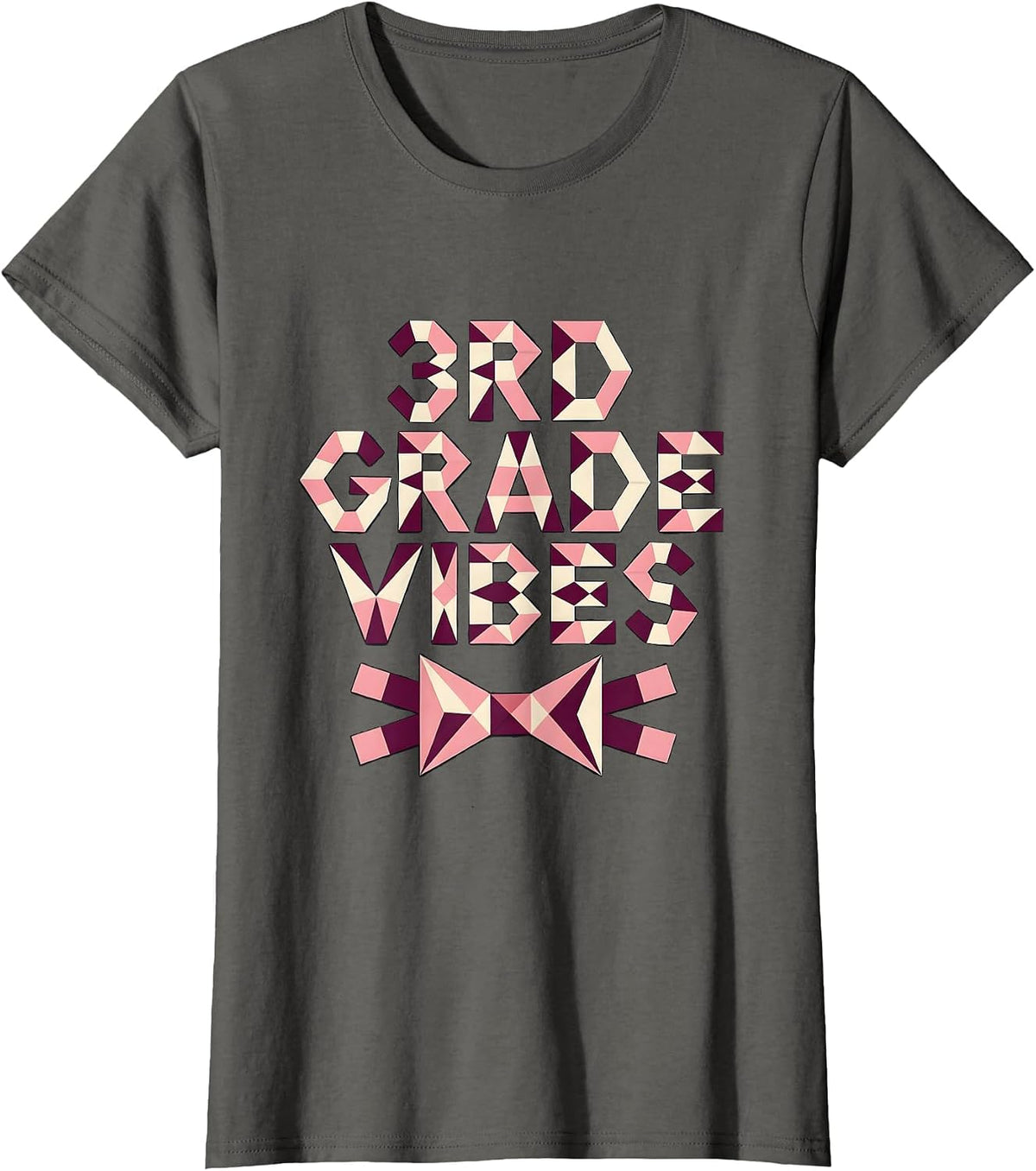 Women's 3rd Grade Vibes Coquette Bow Back to School Girls T-Shirt - Asphalt Grey