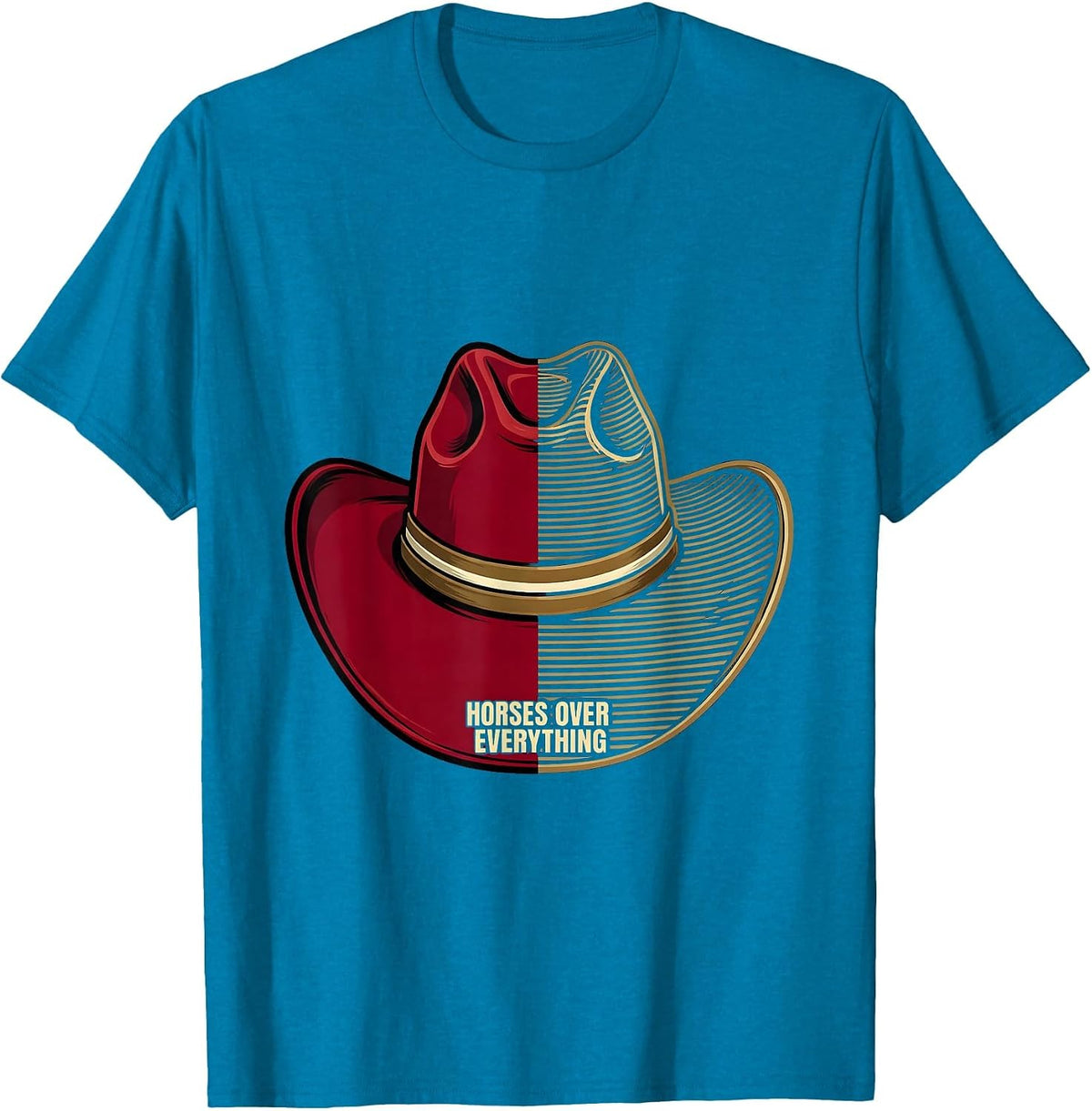 Horses Over Everything Cowboy Graphic Design T-Shirt - Sapphire Blue