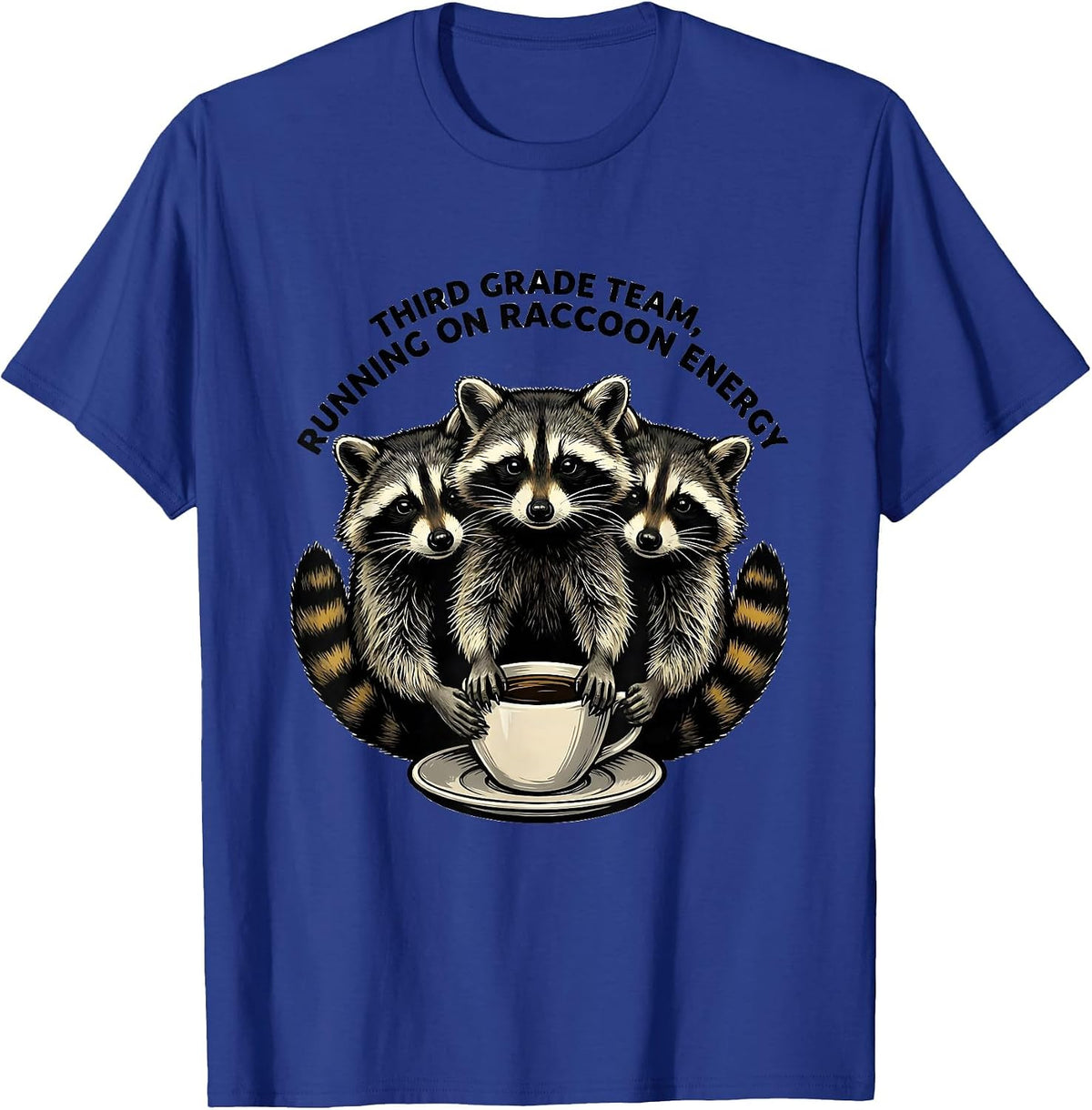 Third Grade Team, Running on Raccoon Energy Teacher T-Shirt - Royal Blue