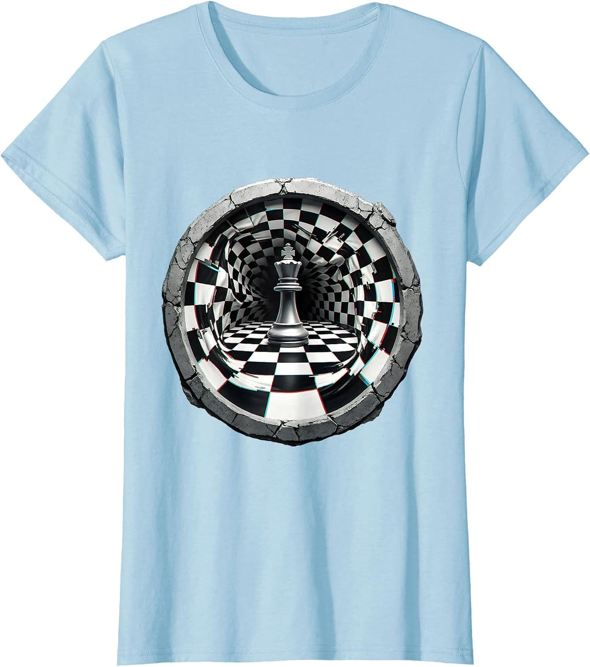 Chess King Black White Checkered Board Graphic T-Shirt - Baby Blue
