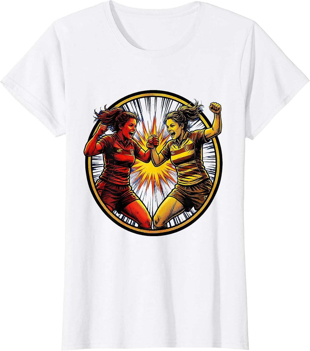 Rugby Chest Bump Celebration Graphic T-Shirt - White