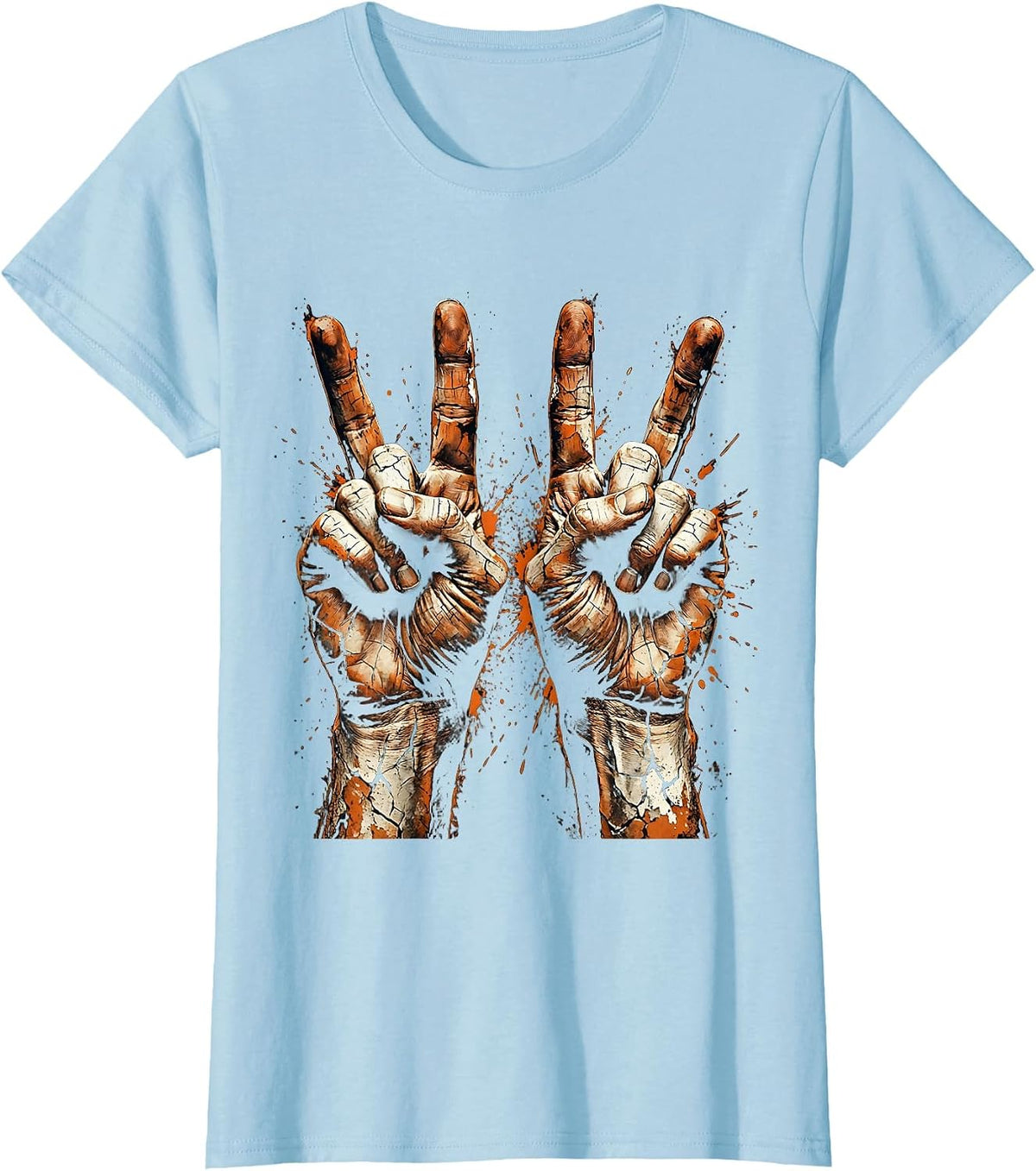 Rock On Devil Horns Hand Sign Concert Graphic T-Shirt - Baby Blue