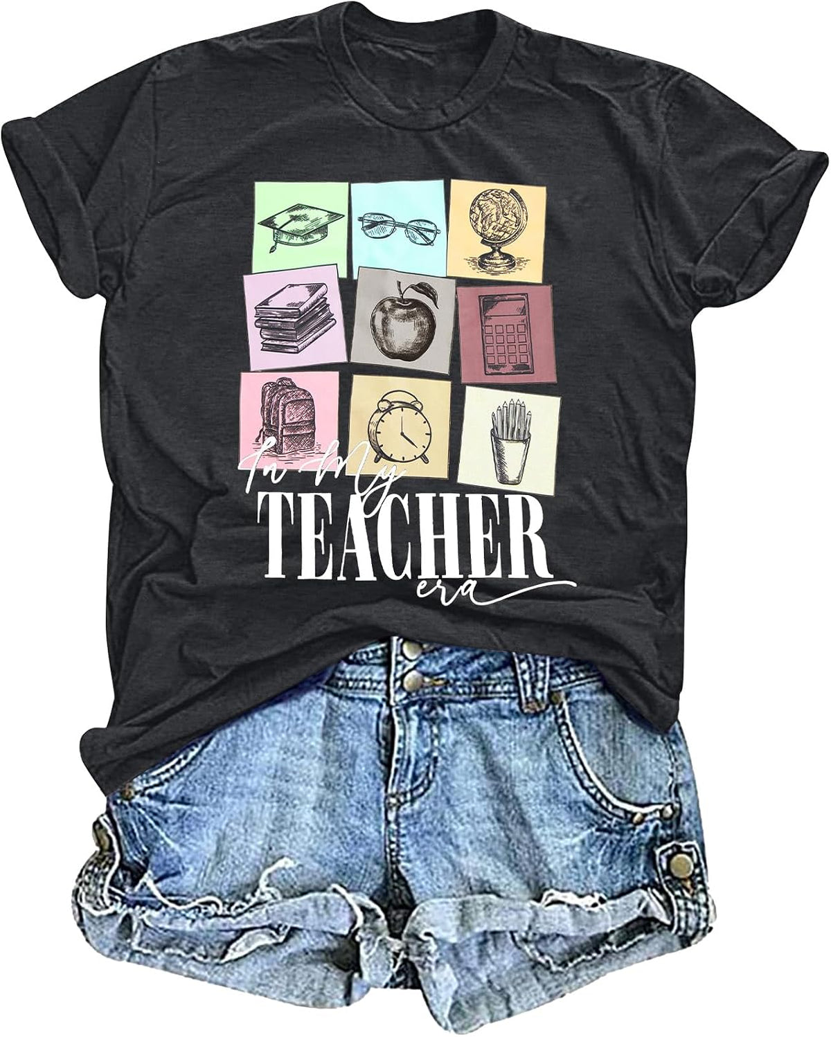 Teacher Shirts for Women in My Teacher Era Shirt Kindergarten Teacher Graphic Tee Casual Teaching Life Shirts - Grey