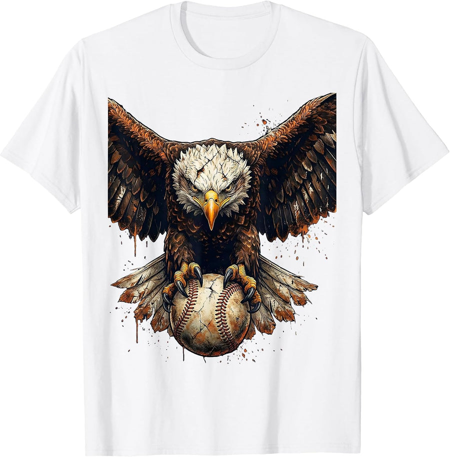 Men's Eagle Clutching Baseball Sharp Talons Graphic T-Shirt - White
