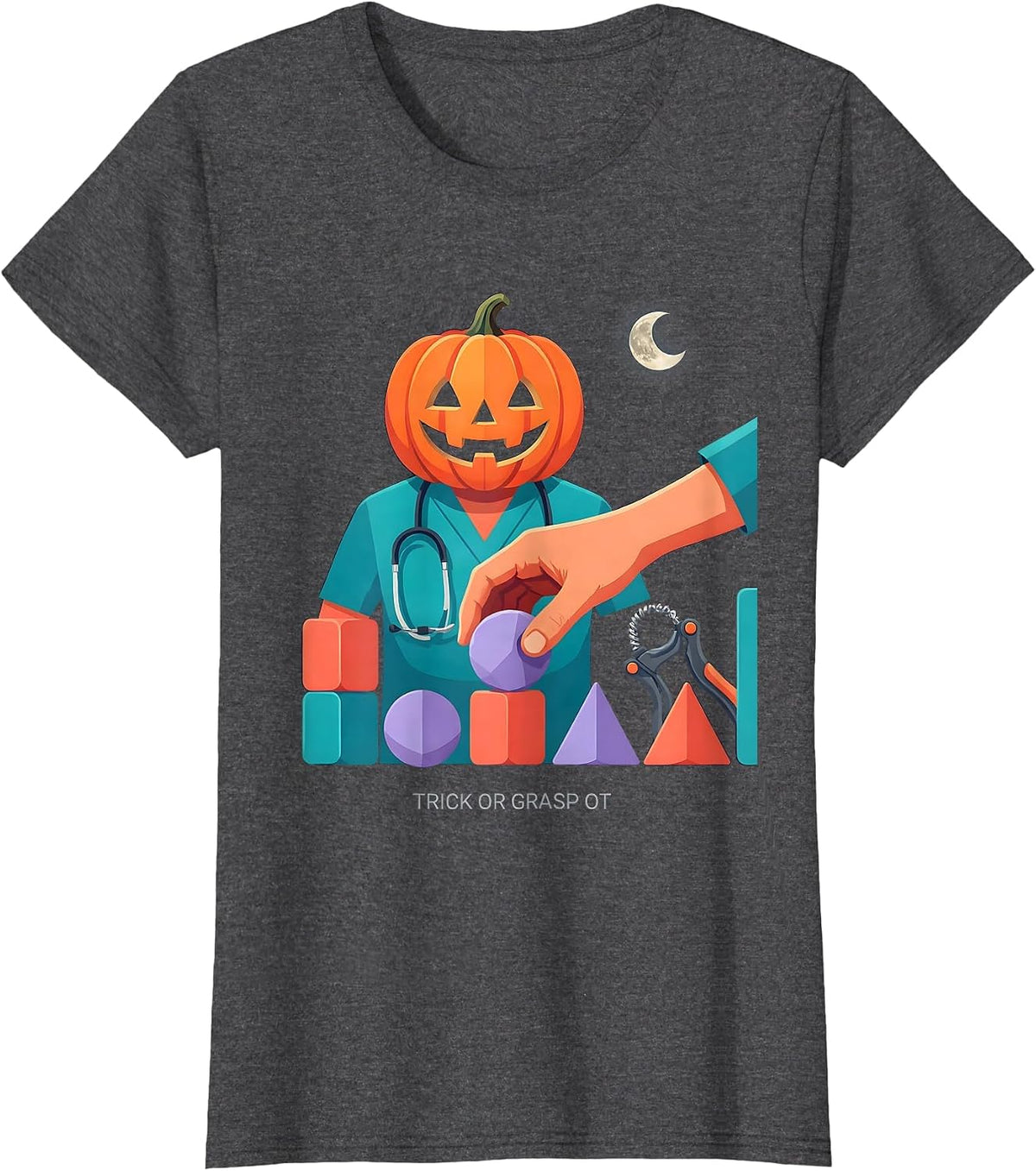 Women's Trick Or Grasp OT Occupational Therapist Halloween Humor T-Shirt - Dark Heather Grey