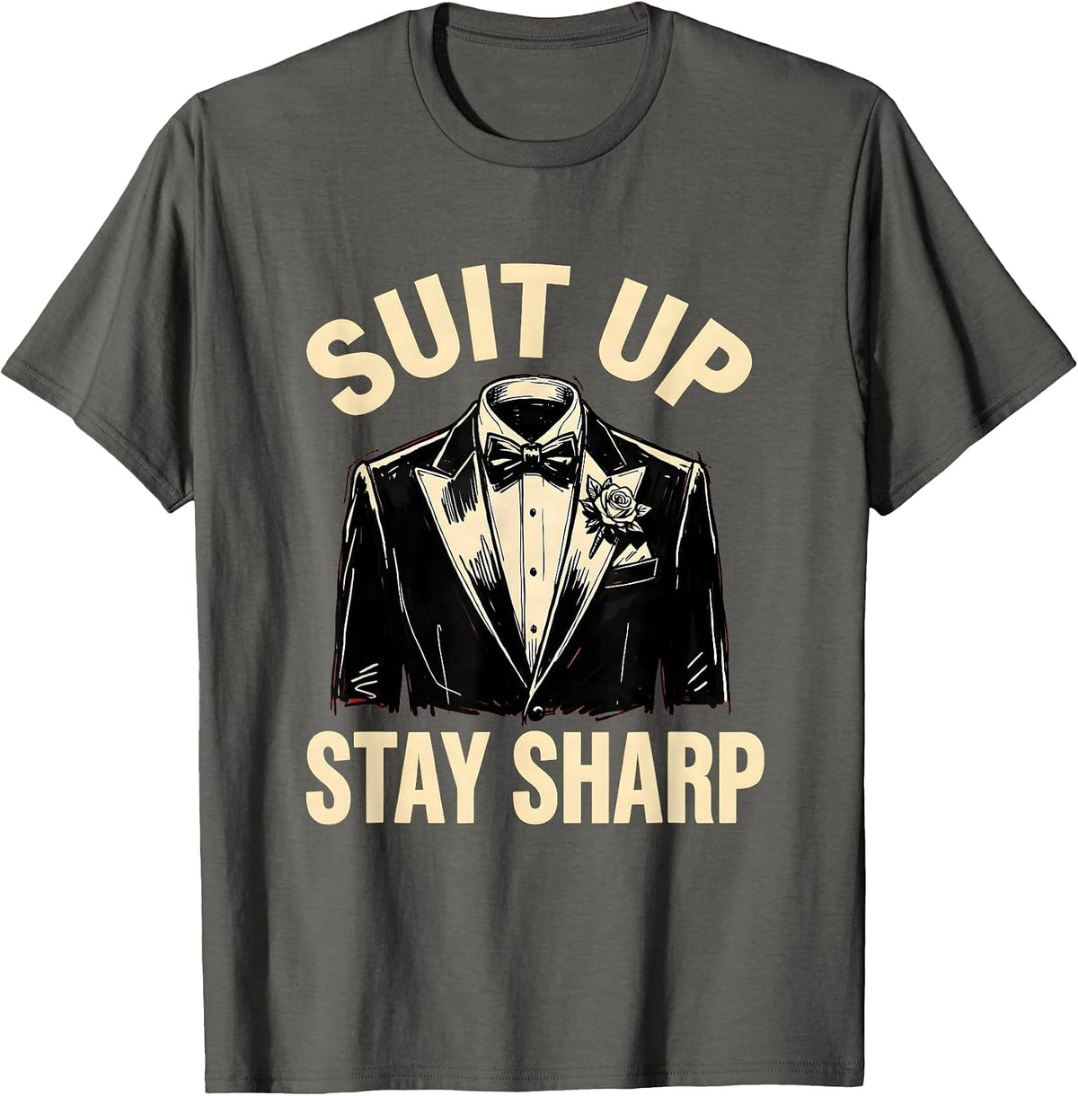 Men's Suit Up Stay Sharp Tuxedo Graphic Design T-Shirt - Asphalt Grey