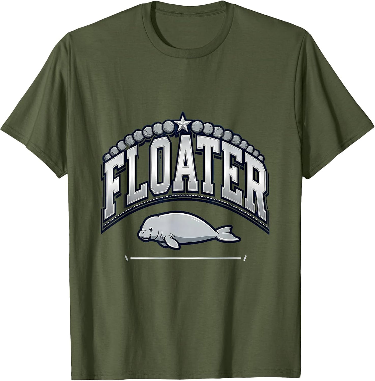 Men's Floater Sparkle Varsity Manatee Sea Cow Humor Gift T-Shirt - Olive Green