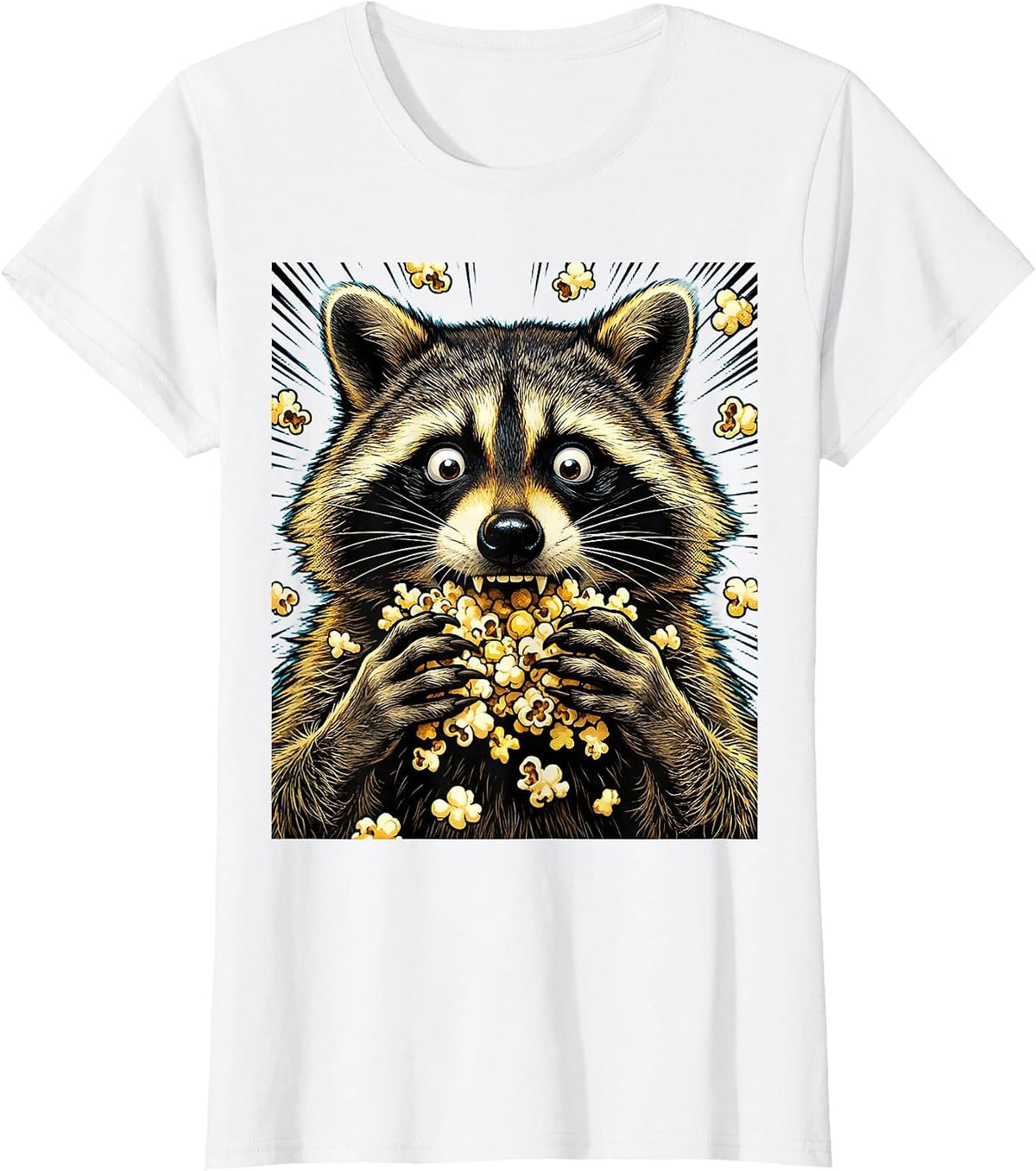 Snack Raccoon Popcorn Chaos Funny Animal Design T-Shirt - White