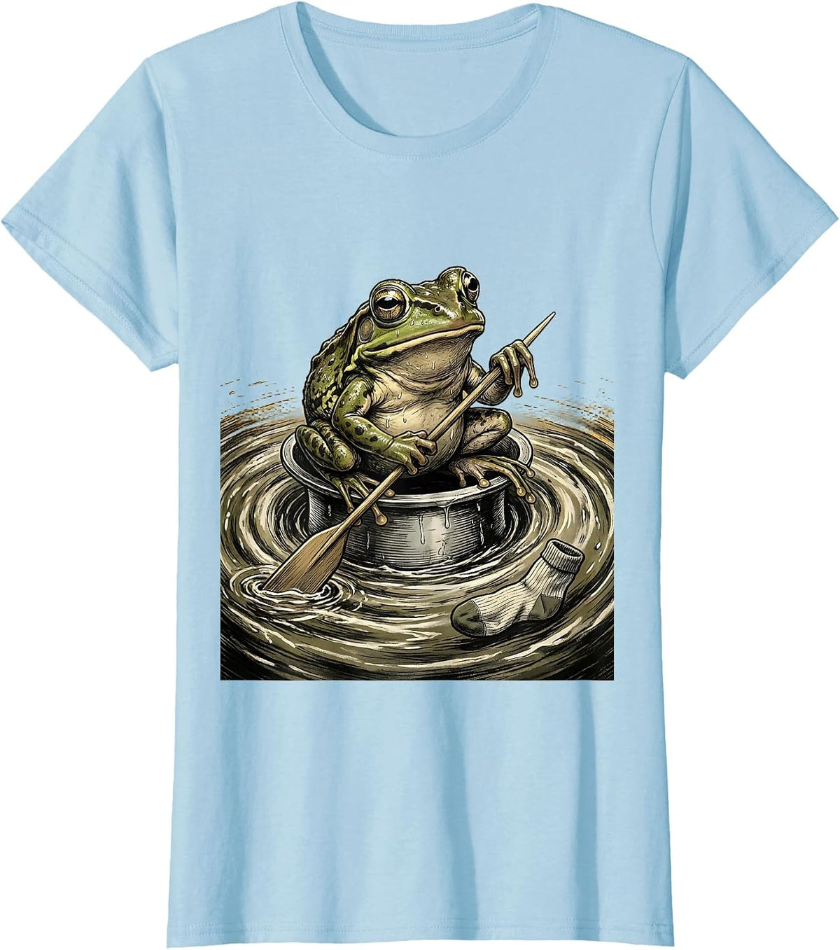 Women's Squat Frog Thimble Rowing Meme Humor Illustration T-Shirt - Baby Blue