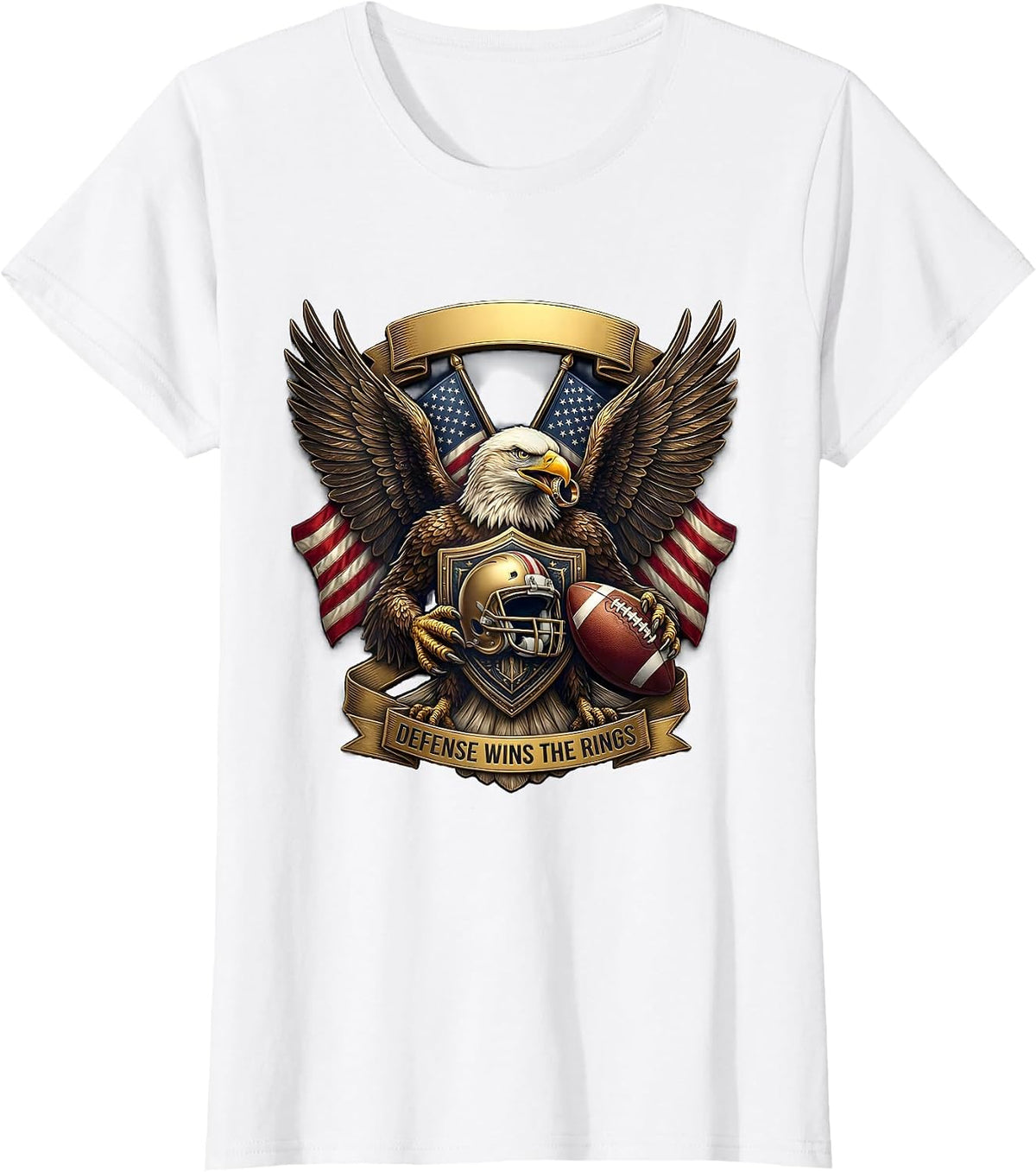 Women's Defense Wins The Rings Football Graphic Design T-Shirt - White