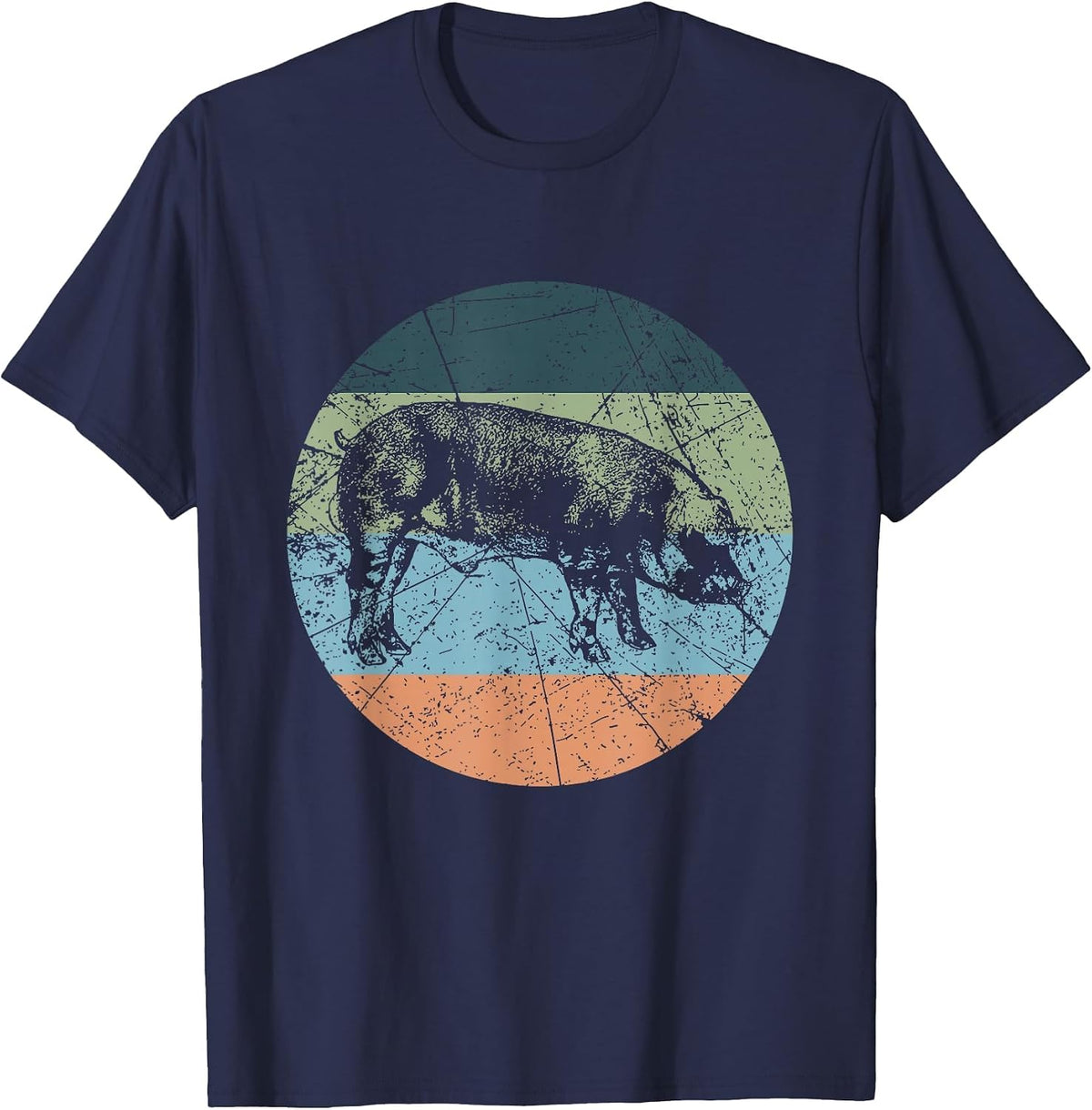 Retro Pig Silhouette - Farmer Vintage Duroc T-Shirt - Navy Blue