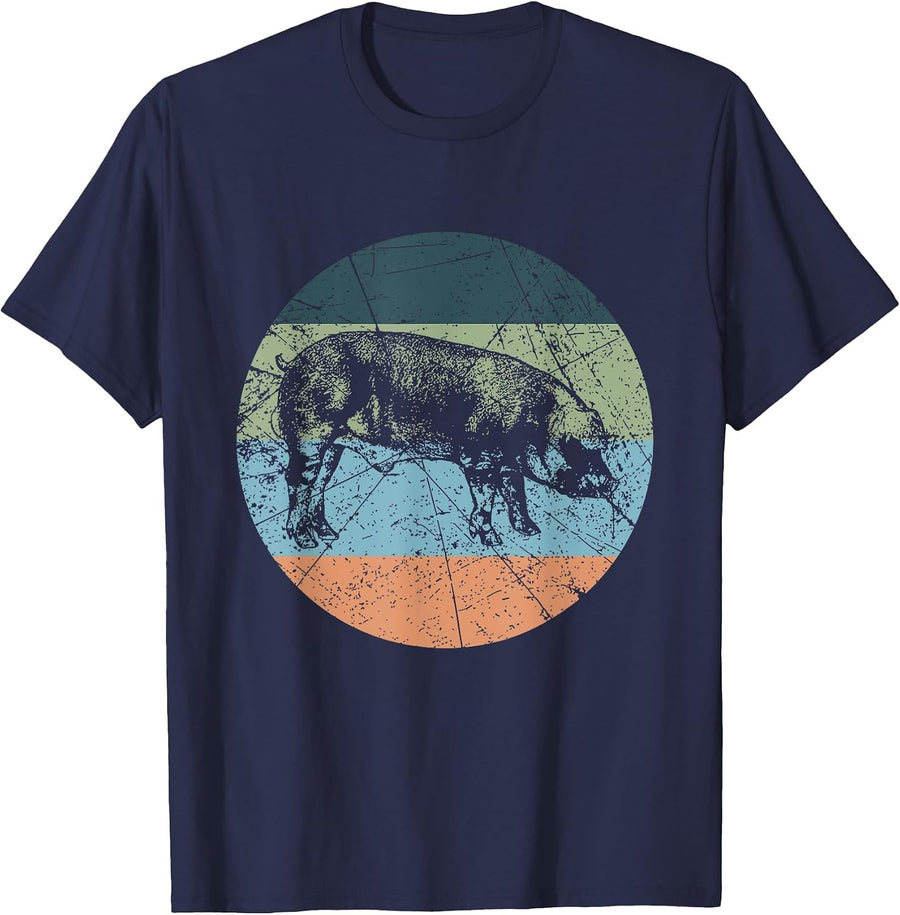 Retro Pig Silhouette - Farmer Vintage Duroc T-Shirt - Navy Blue