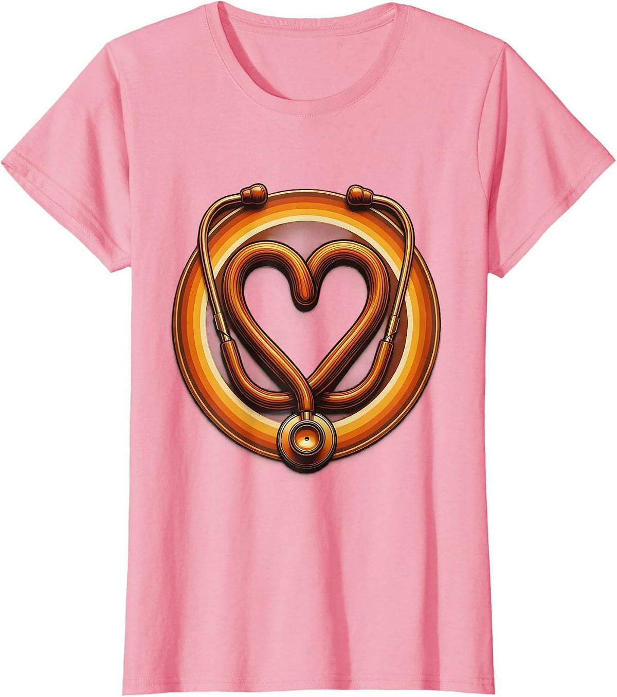 Women's School Nurse Stethoscope Heart Graphic T-Shirt - Pink