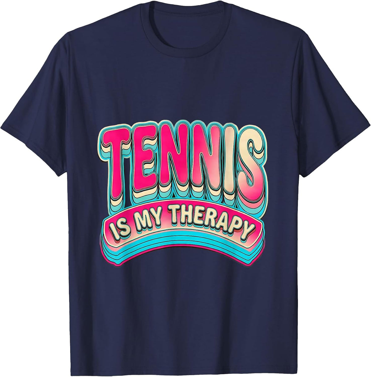 Men's Tennis Is My Therapy Racket Sport Design T-Shirt - Navy Blue
