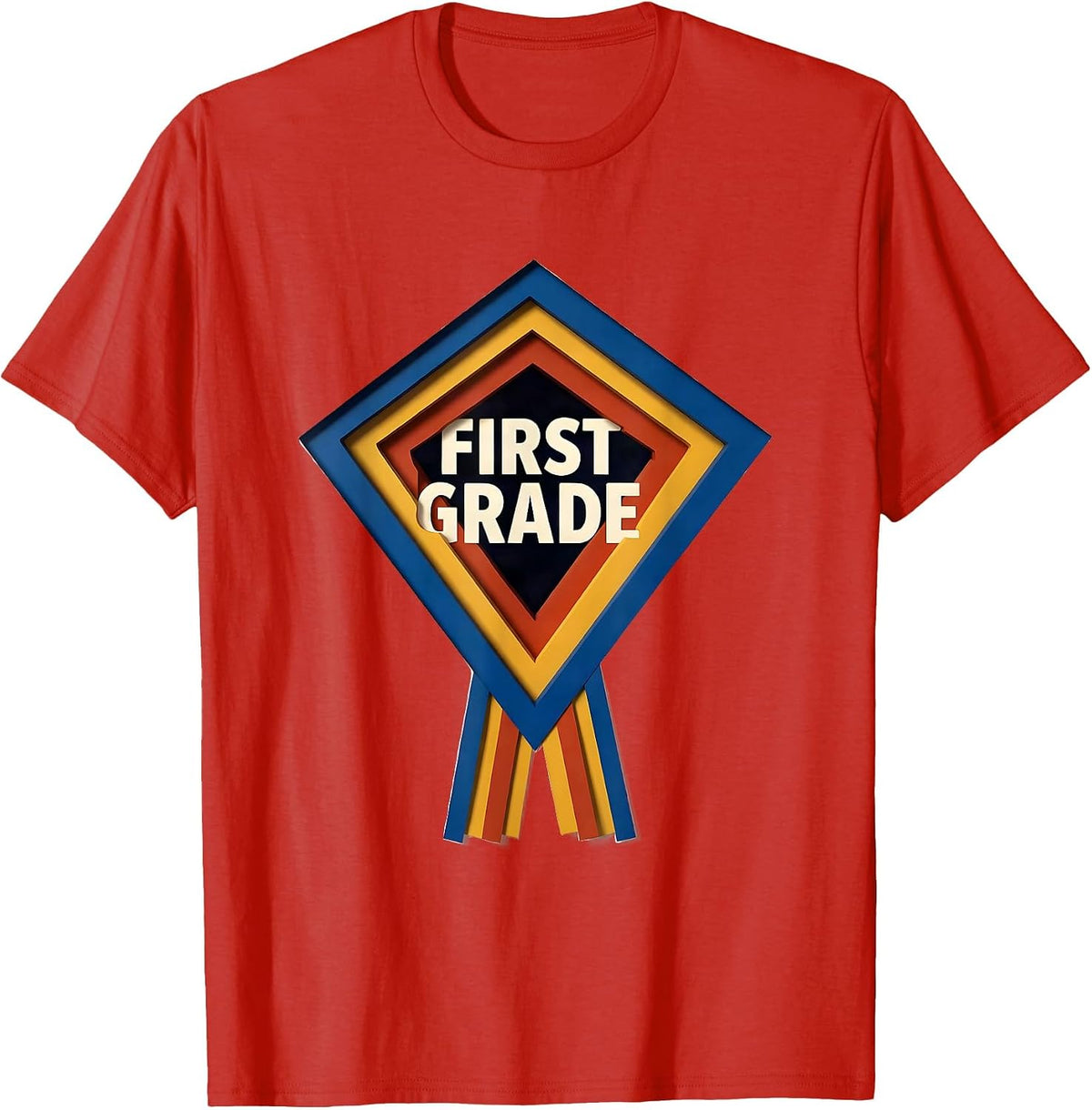 Men's First Grade Geometric Pennant Back To School Girl T-Shirt - Red