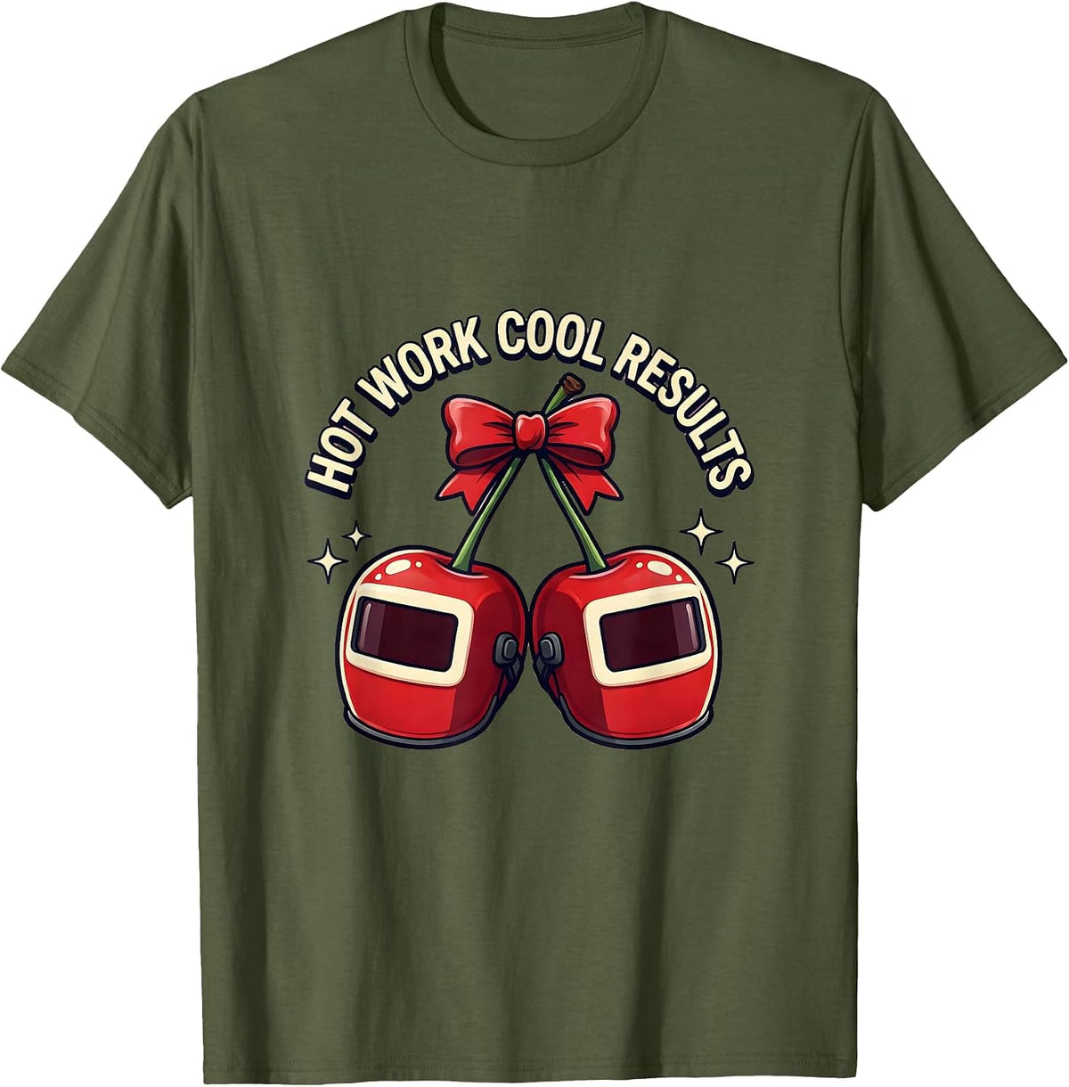 Hot Work Cool Results Welder Graphic Design T-Shirt - Olive Green