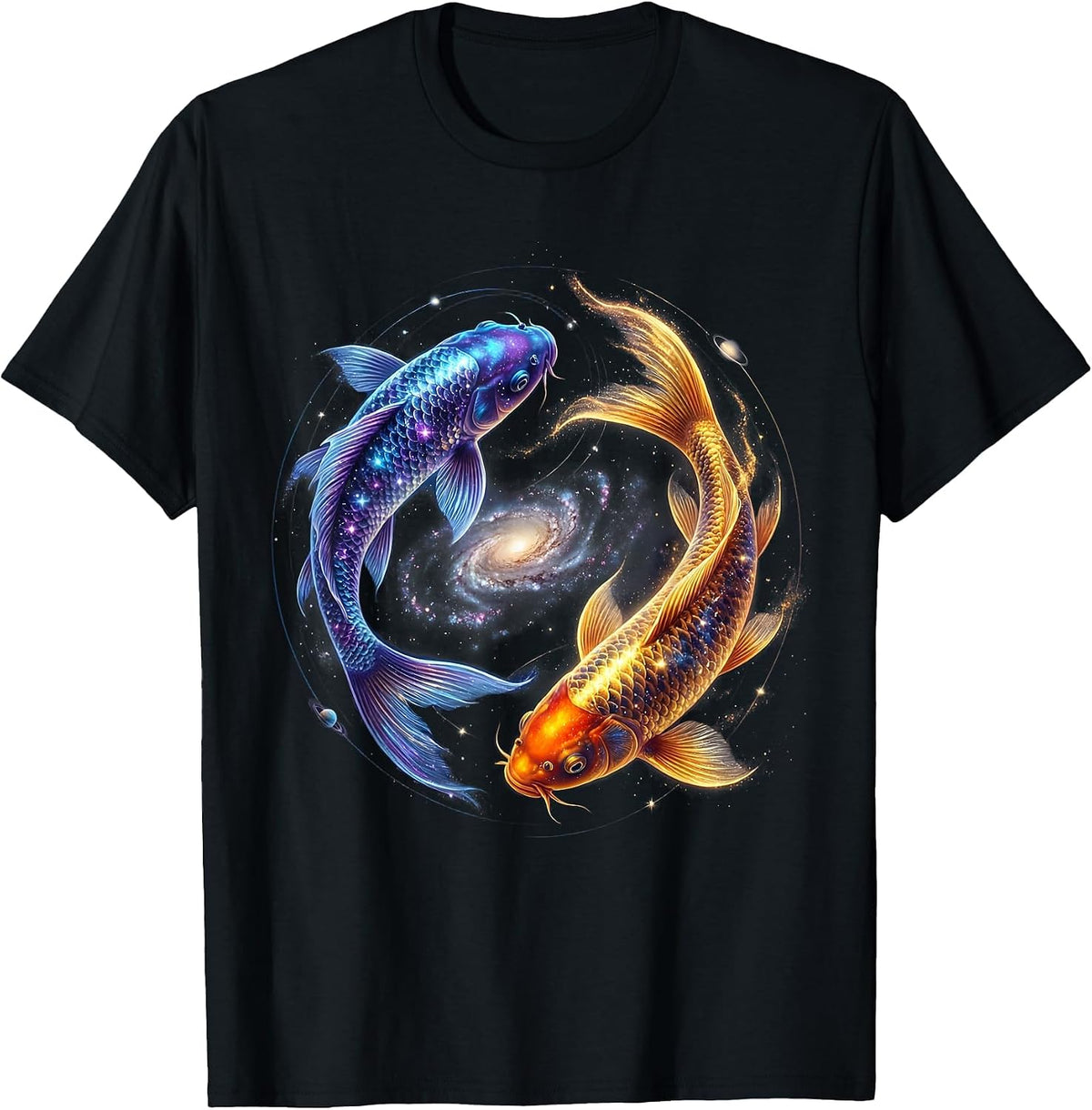 Men's Koi Fish Yin Yang Matching Couples Design T-Shirt - Black