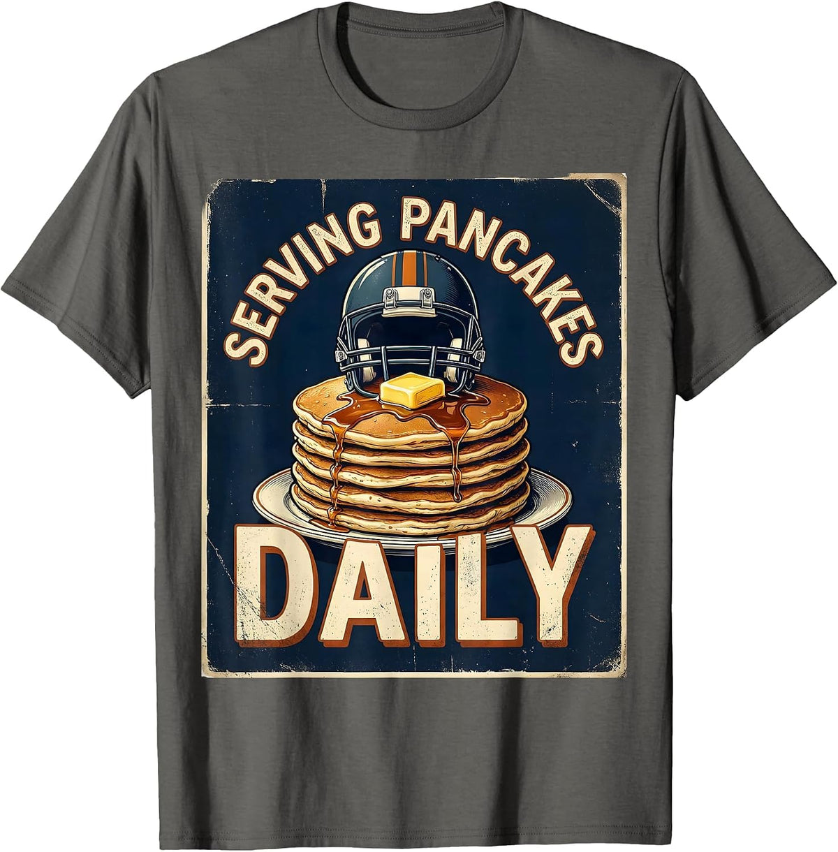 Men's Serving Pancakes Daily Vintage Football Lineman Offensive T-Shirt - Asphalt Grey