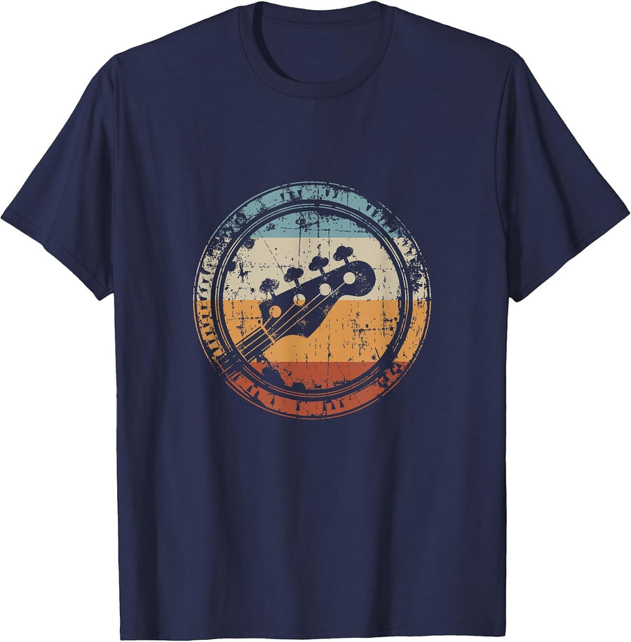 Vintage Bass Guitar Headstock for Bassist and Bass Player T-Shirt - Navy Blue