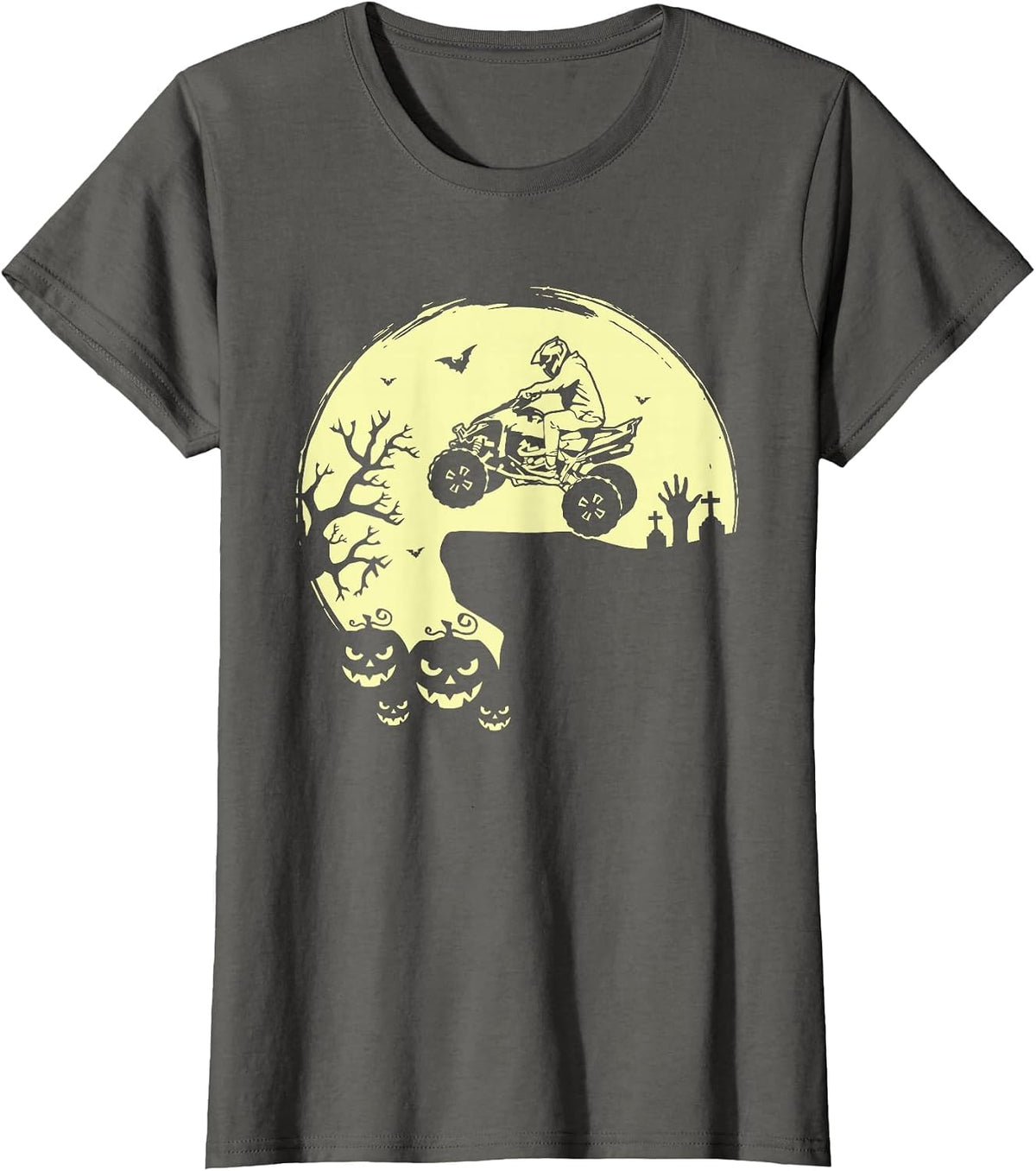 Spooky Halloween ATV Riding Full Moon Quad Bike Four Wheeler T-Shirt - Asphalt Grey