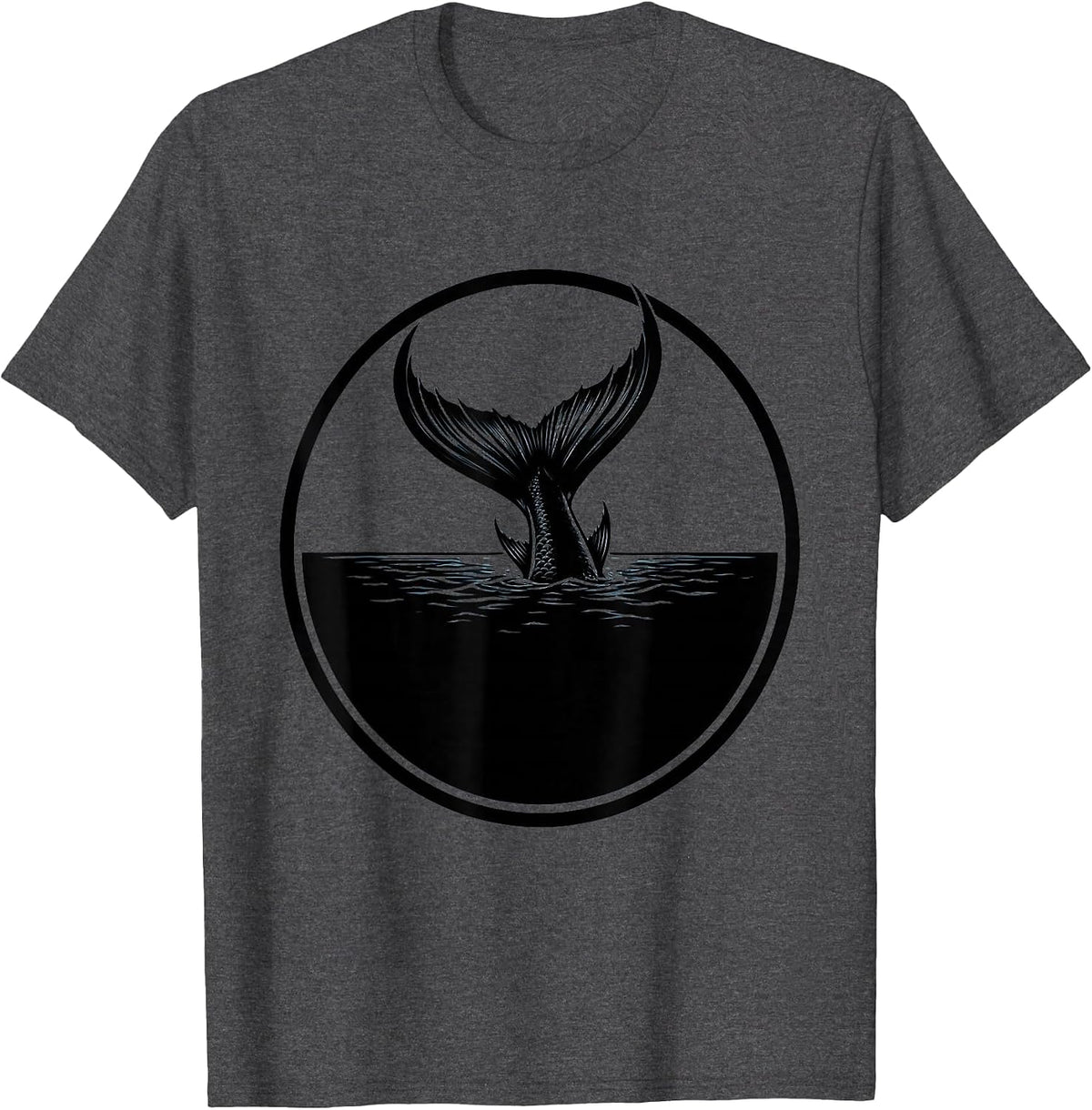 Giant Fish Tail Diving Below the Surface T-Shirt - Dark Heather Grey