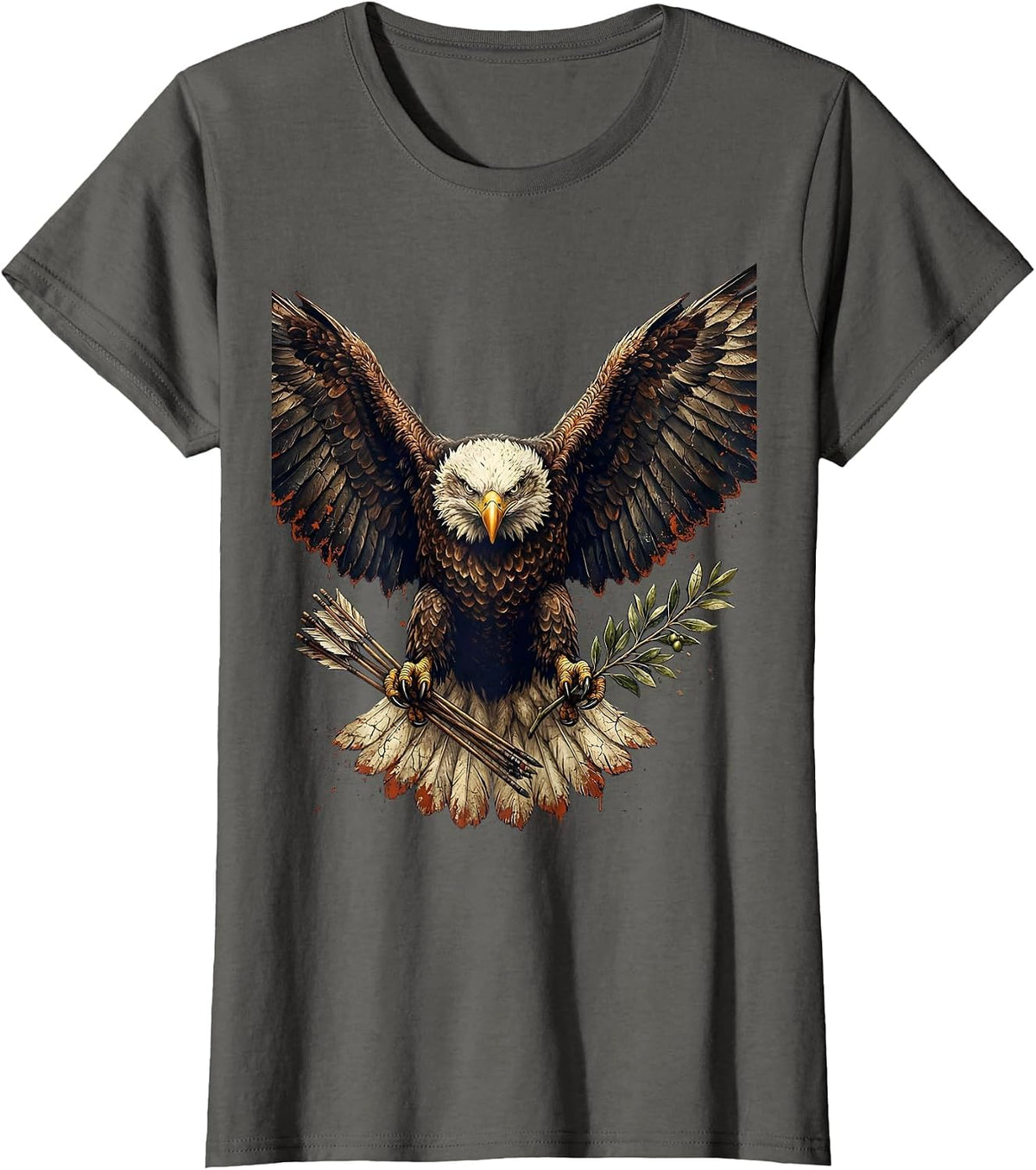 Women's Bald Eagle Olive Branch and Arrows Patriotic T-Shirt - Asphalt Grey