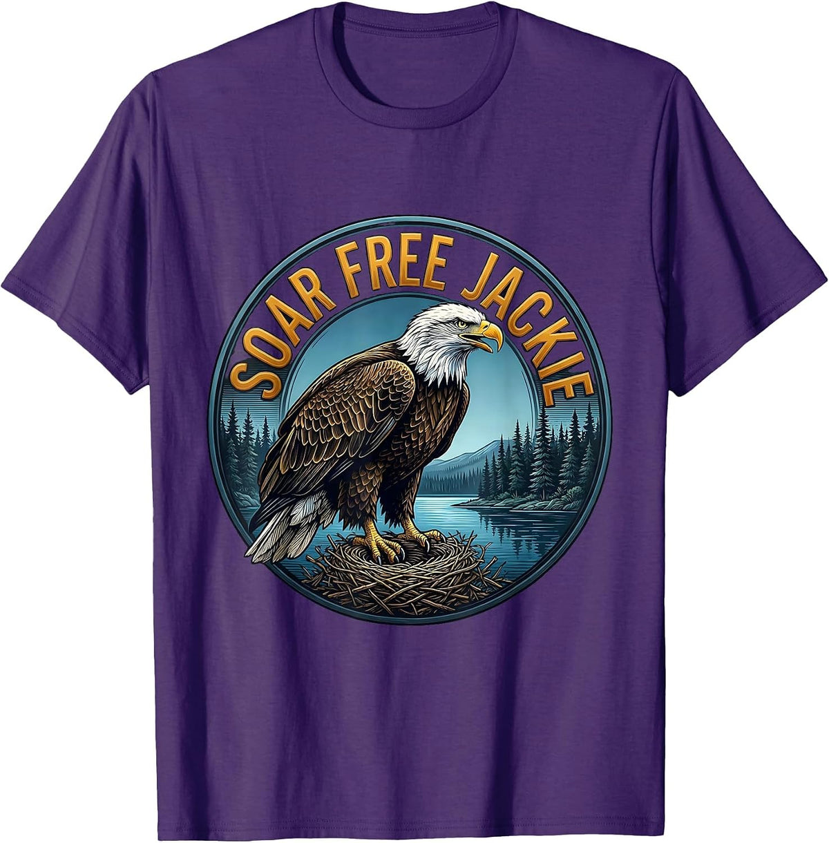 Men's Soar Free Jackie Memorial Bald Eagle Nature Lover Tribute T-Shirt - Purple