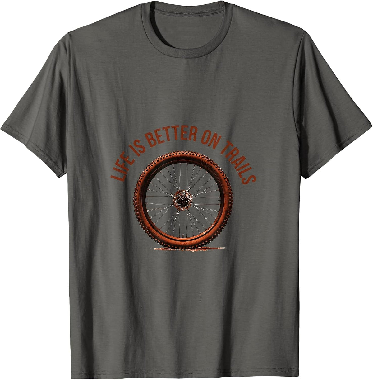Life Is Better On Trails Mountain Bike Design T-Shirt - Asphalt Grey