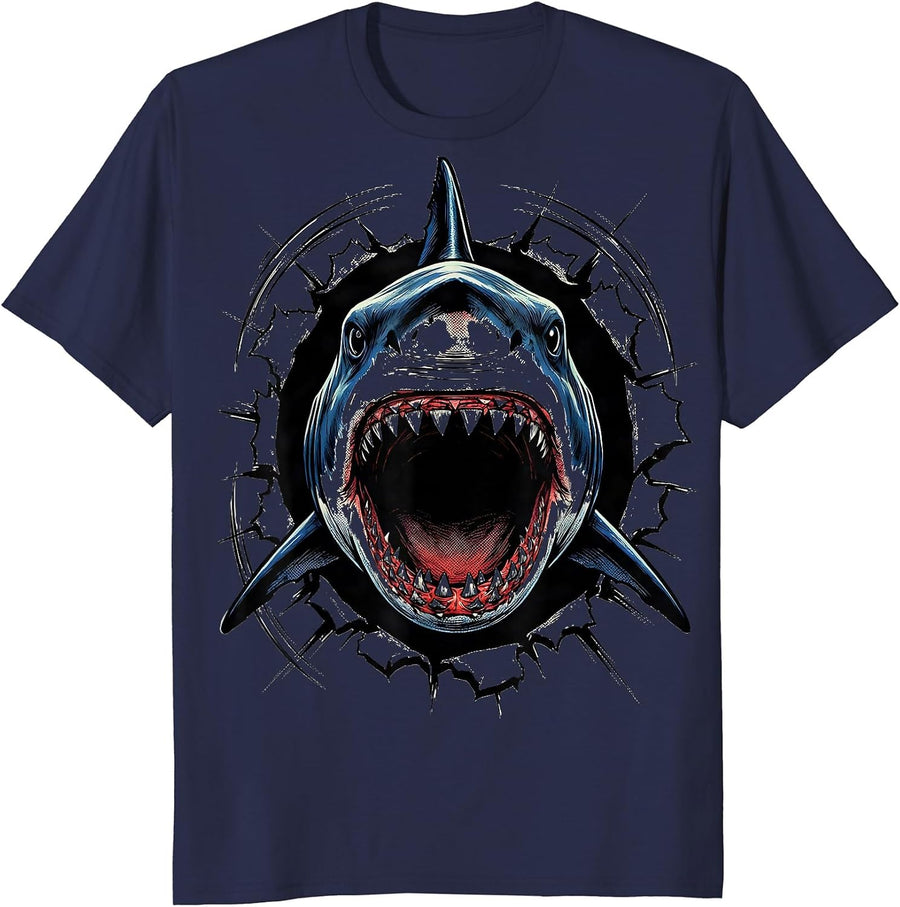 Shark Jaw Comic Book Halloween Costume T-Shirt - Navy Blue