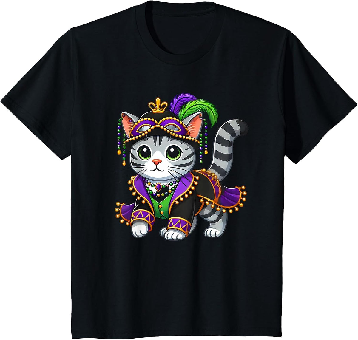 Mardi Gras Cat T-Shirt - Black