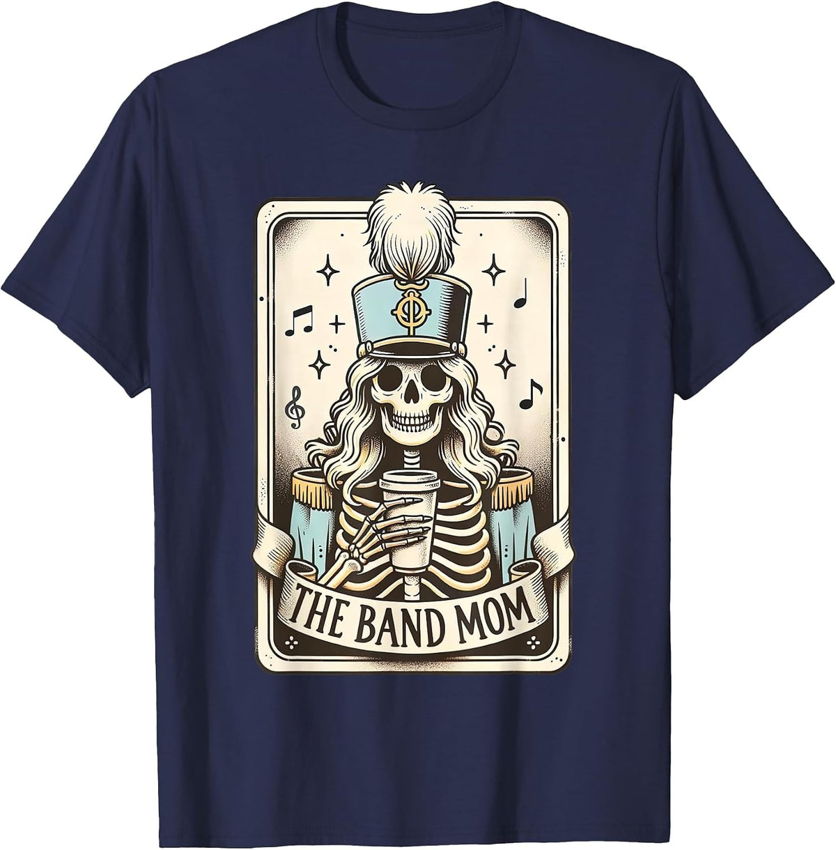 Marching Band Mom Tarot Card Skeleton Mom Musical Instrument T-Shirt - Navy Blue