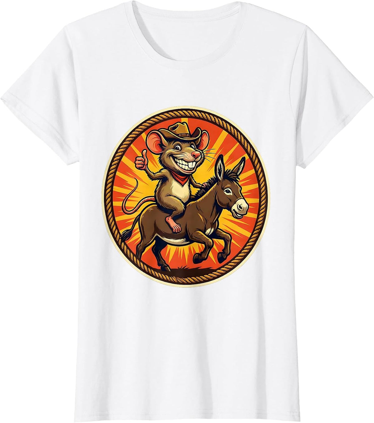 Rat Riding a Donkey Into the Sunset T-Shirt - White