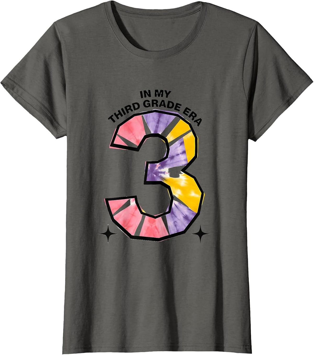 Women's In My Third Grade Era Playful Tie Dye Back To School Girl T-Shirt - Asphalt Grey