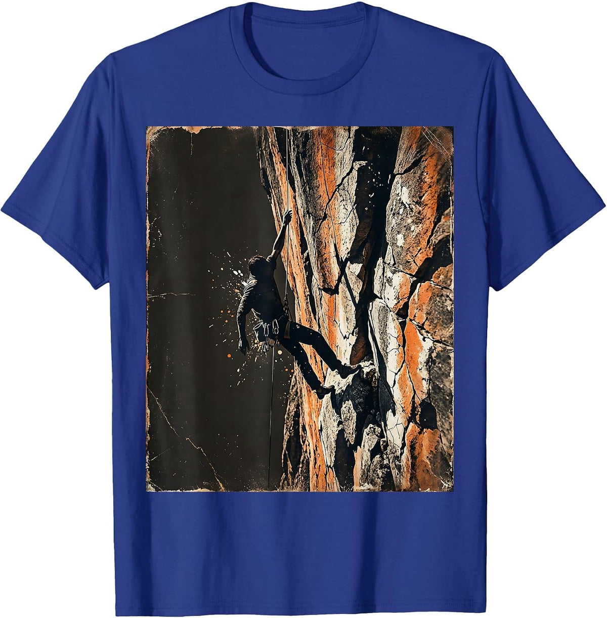 One-Handed Cliff Hanger Rock Climbing Graphic T-Shirt - Royal Blue